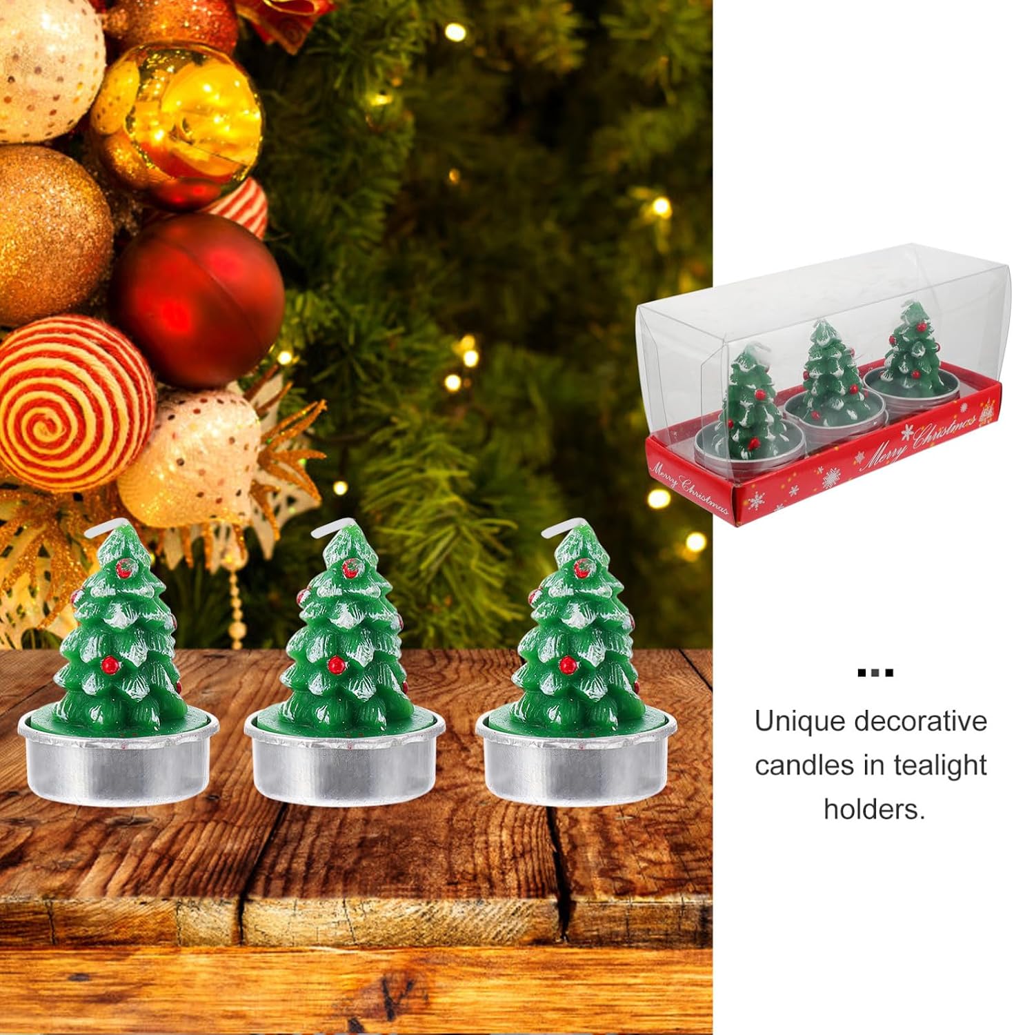 3pcs Tree Shaped Christmas Candles for Decor Xmas Green Paraffin
