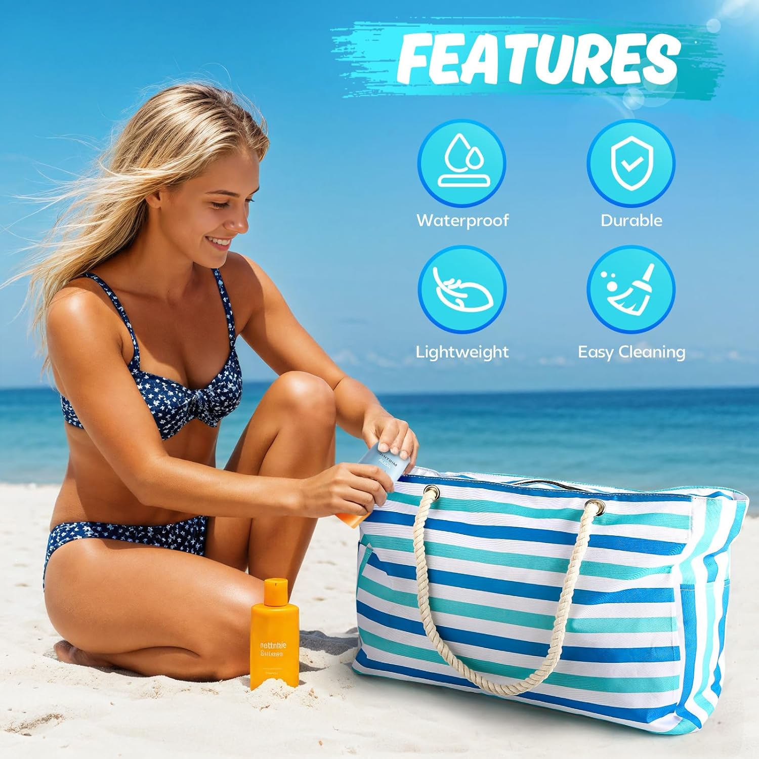 SRISE Large Beach Bag for Women & Men, Beach Bags Waterproof Sandproof, Travel Tote Bag, Swim Pool Bag for Family Outdoor - Image 6