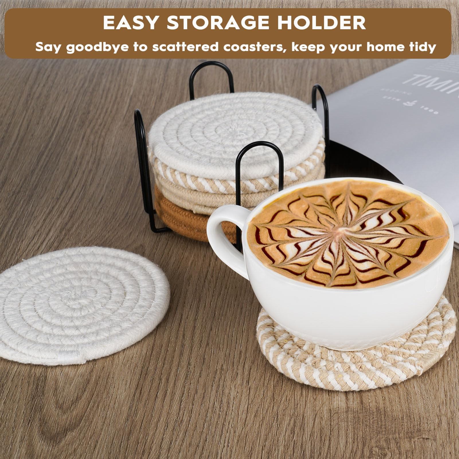 Boho Drink Coasters with Holder - Absorbent Cotton Set -6
