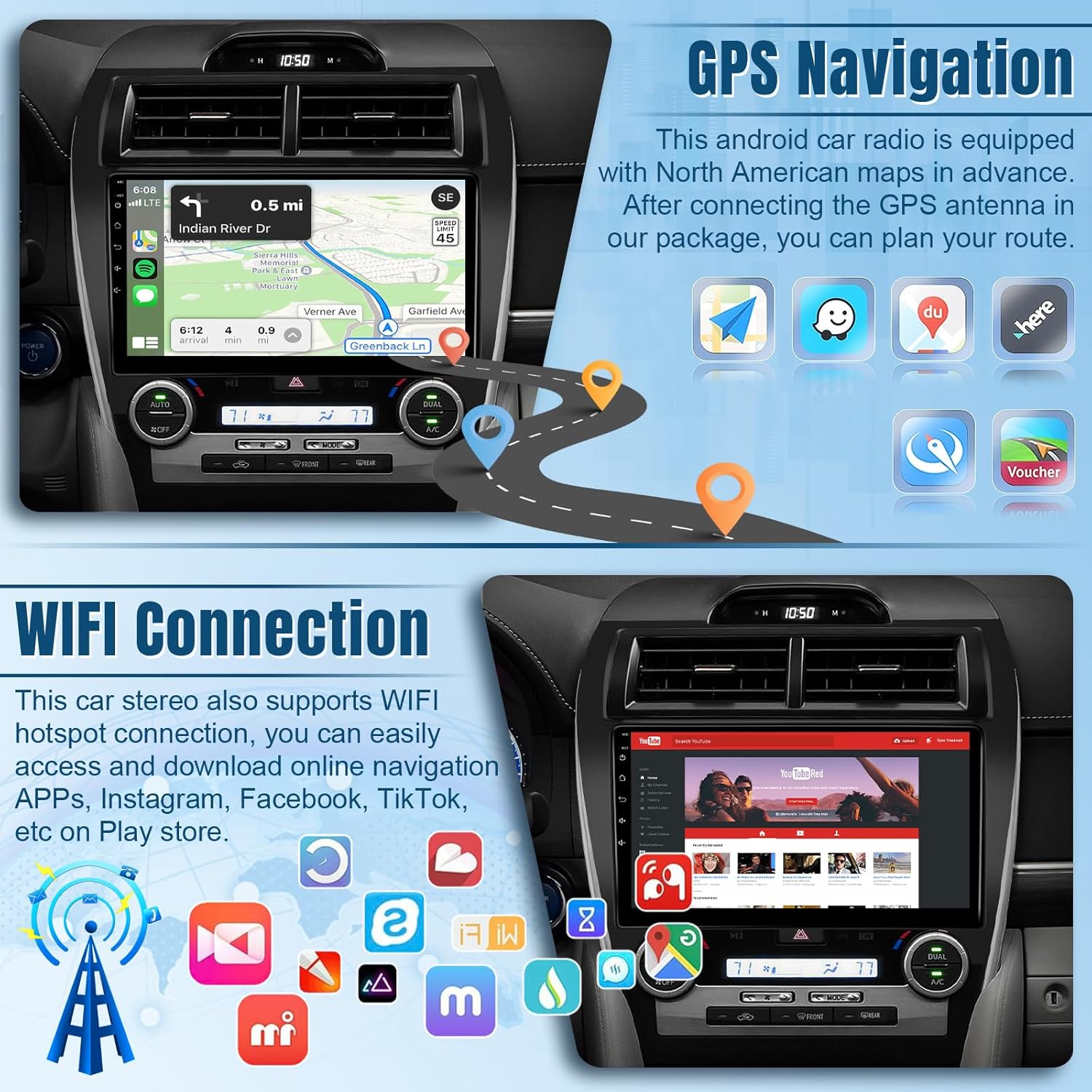 Naifay Car Stereo for Toyota Camry 2012 2013 2014 (Non-Large Screen), 2G+32G 10.1inch IPS Touch Screen for Camry Car Radio with Carplay Android Auto Bluetooth FM Audio Receivers GPS WiFi Camera +MIC