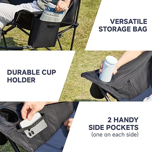 Miniatura 6 de Mecedora plegable de gran tamaño, silla mecedora portátil acolchada con bolsillos, portavasos y bolsa de transporte, silla de patio resistente para