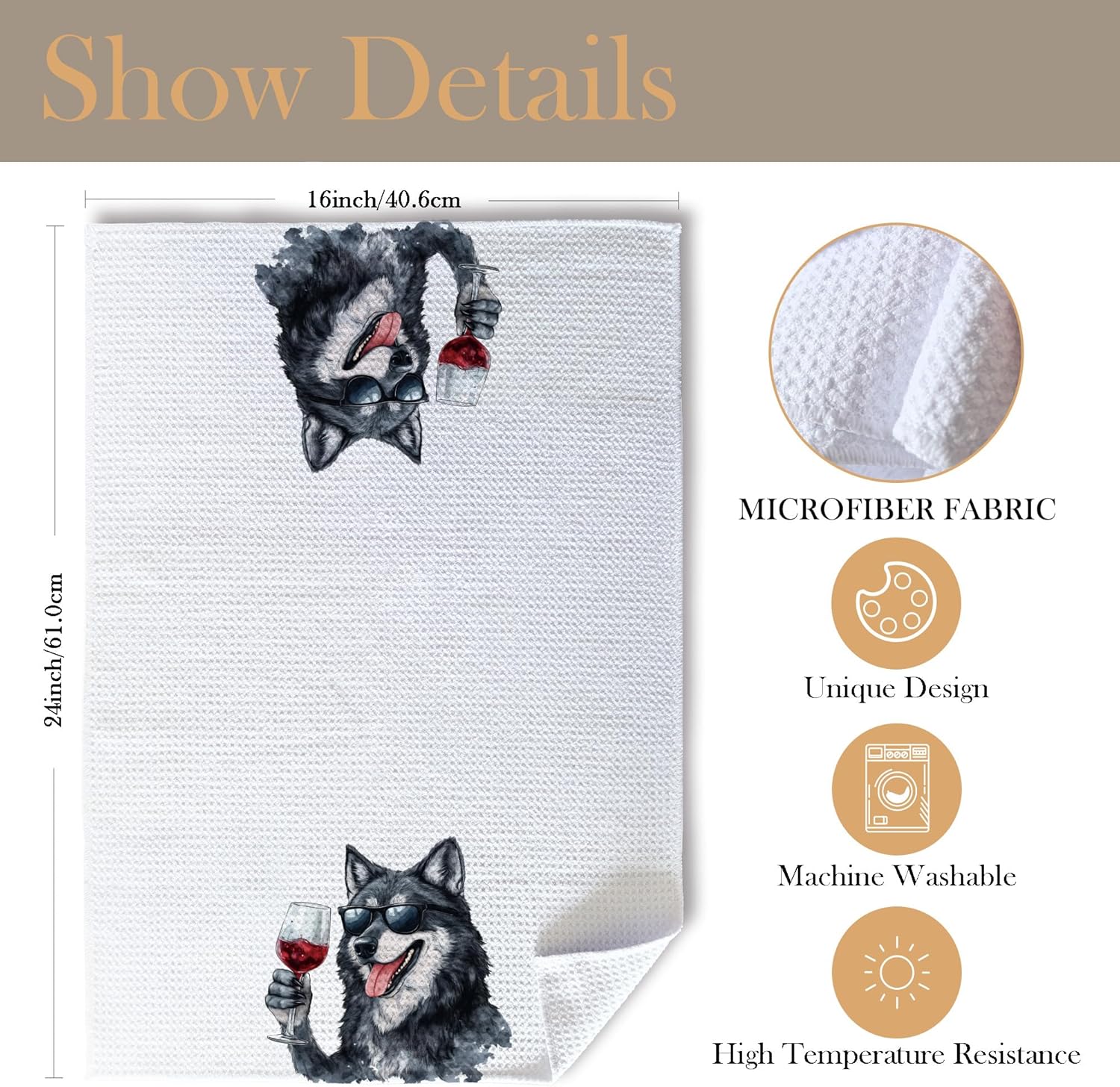 Funny Wolf Wine Kitchen Towels, Wolf Gifts for Women Men Dish Tea Towels for Kitchen Bar Cart, Gifts for Wine Lovers Decorative Hand Towel, 16x24 Inch - Image 8