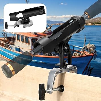 Liliful 6 Pack Fishing Boat Rod Holder 360 Degree Adjustable with Large Clamp Boat Rod Bracket Folding Fishing Pole Holders for Kayak Canoe Raft