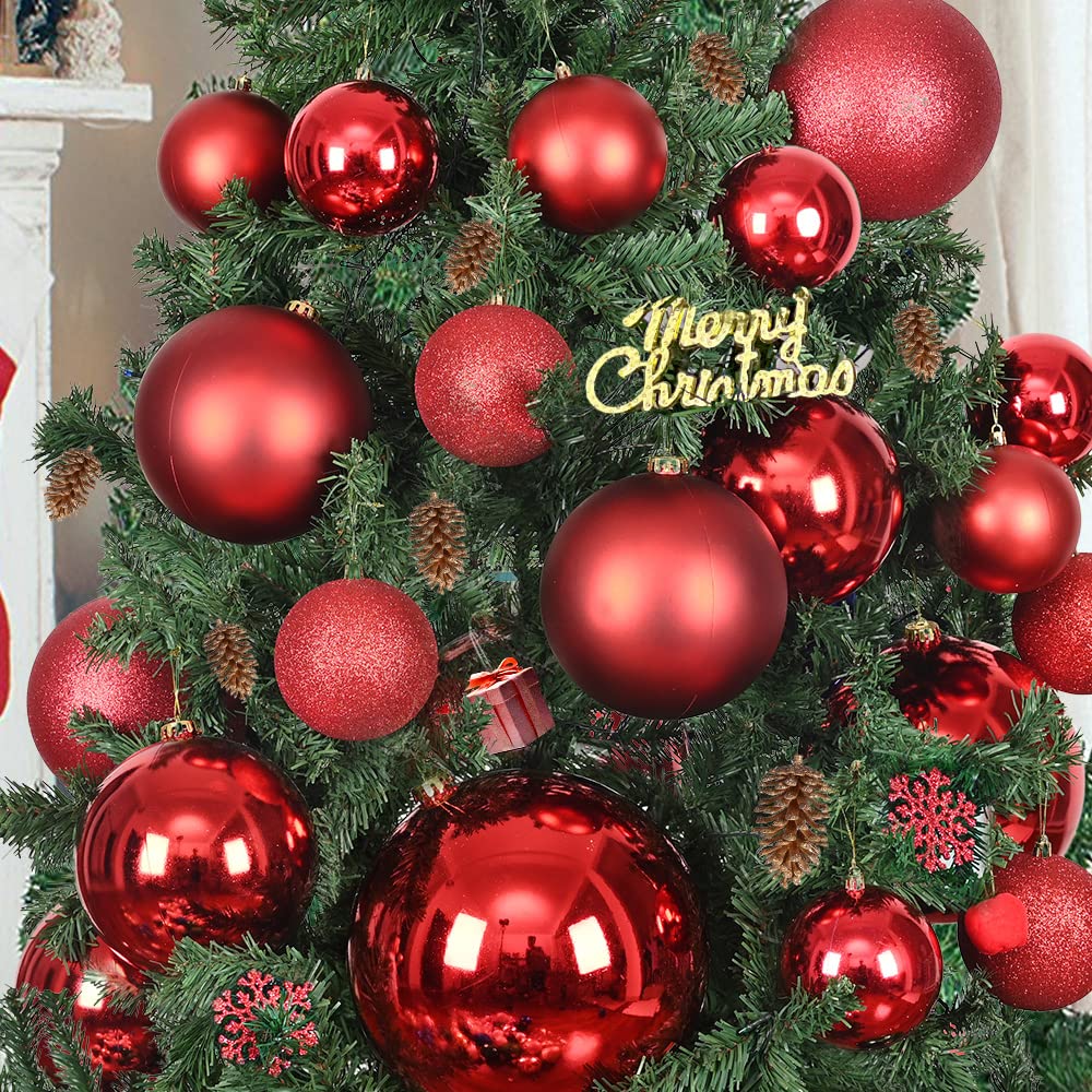 Benjia Extra Large Size Outdoor Christmas Ornaments, Oversized Huge Big Shatterproof Xmas Christmas Plastic Balls for Outside Lawn Yard Tree Hanging Decorations (12"/300mm, Red, 1 Pack)