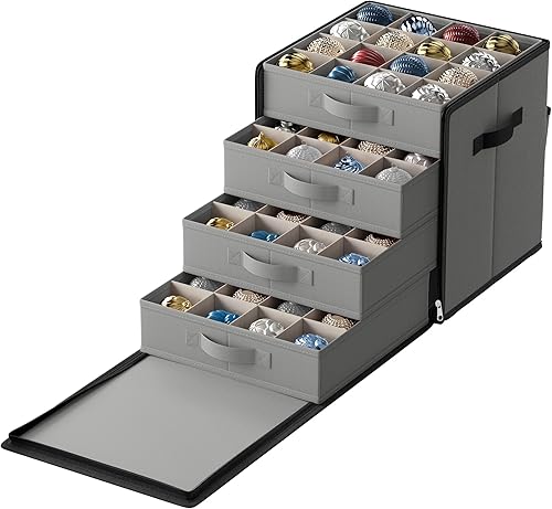 Miniatura 33 de SONGMICS Caja de almacenamiento de adornos de Navidad, con lateral abierto, contenedor de almacenamiento de Navidad apilable con tapa, 4 bandejas
