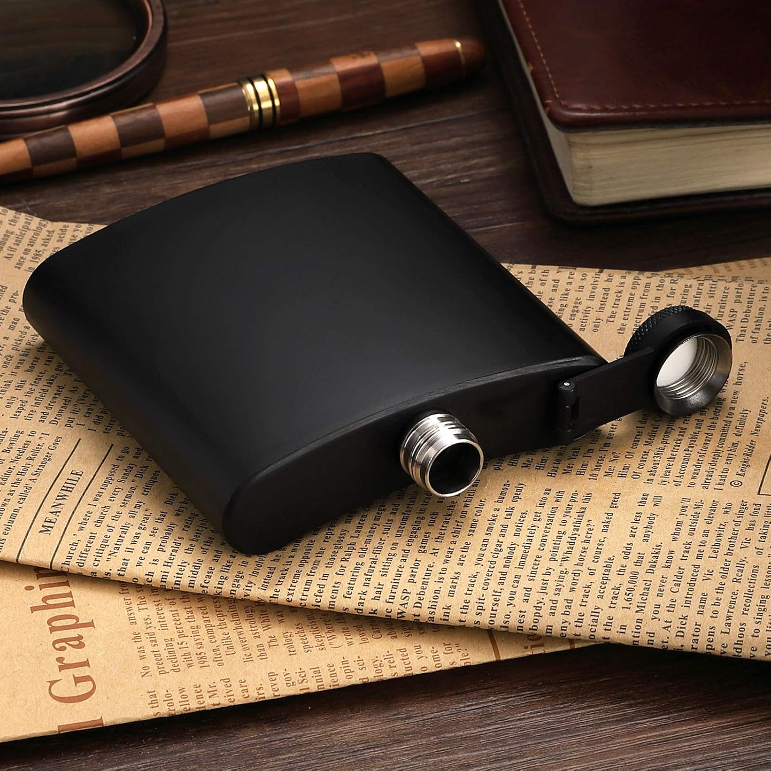 12 pcs 6 Oz Hip Flask for Liquor Matte Black Stainless Steel Leakproof with Funnel for Gift, Fishing, Camping,Hunting,Hiking,Wedding Party, Traveling