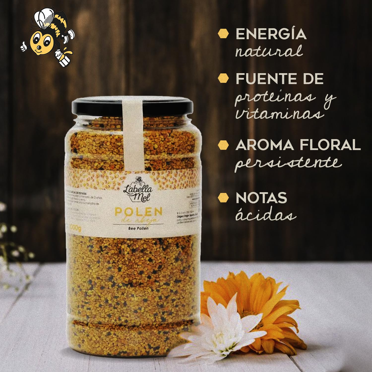 Polen de Abeja Natural de 1 kg, sin procesar, fuente de energía y vitalidad. Polen de abeja crudo con vitaminas y minerales esenciales, perfecto para desayunos, batidos o yogures saludables.