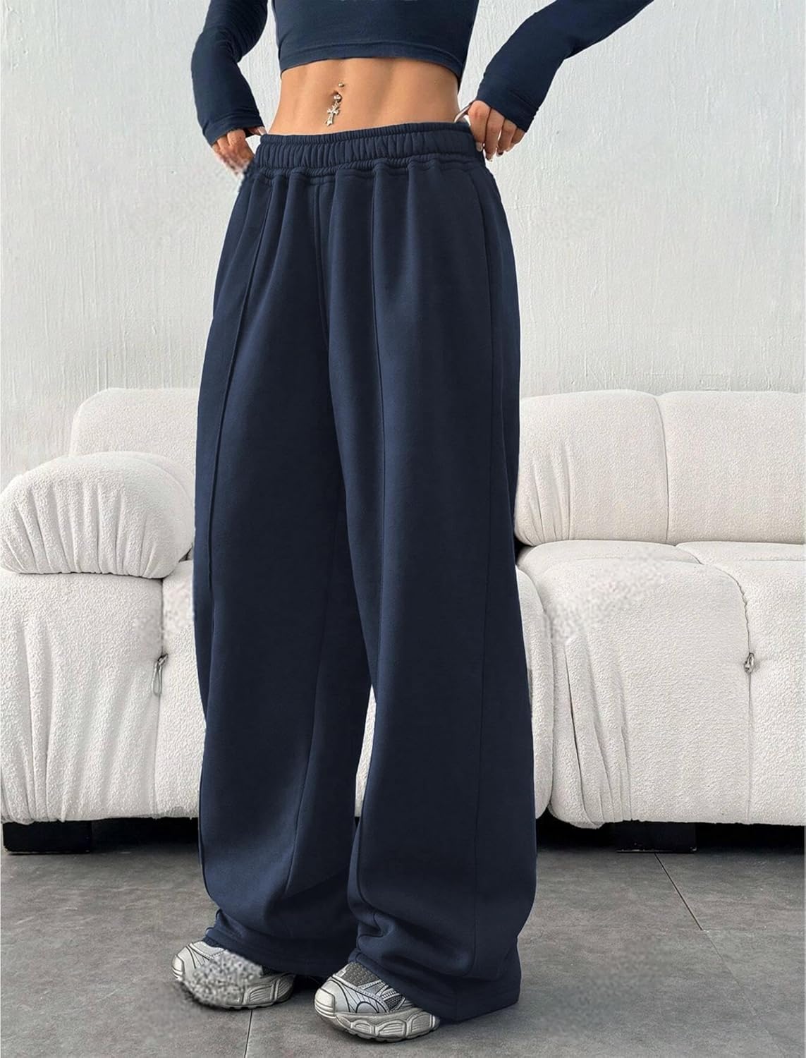 ZAFUL Womens Wide Leg Sweatpants Elastic Waisted Joggers Fashion Baggy Sweat Pants Casual Loose Lounge Pants with Pockets - Image 4