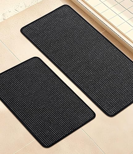 YIHOUSE Juego de 2 alfombras de baño suaves, de pelo bajo, delgadas, antideslizantes, de secado rápido, súper absorbentes, pequeñas, lavables, color