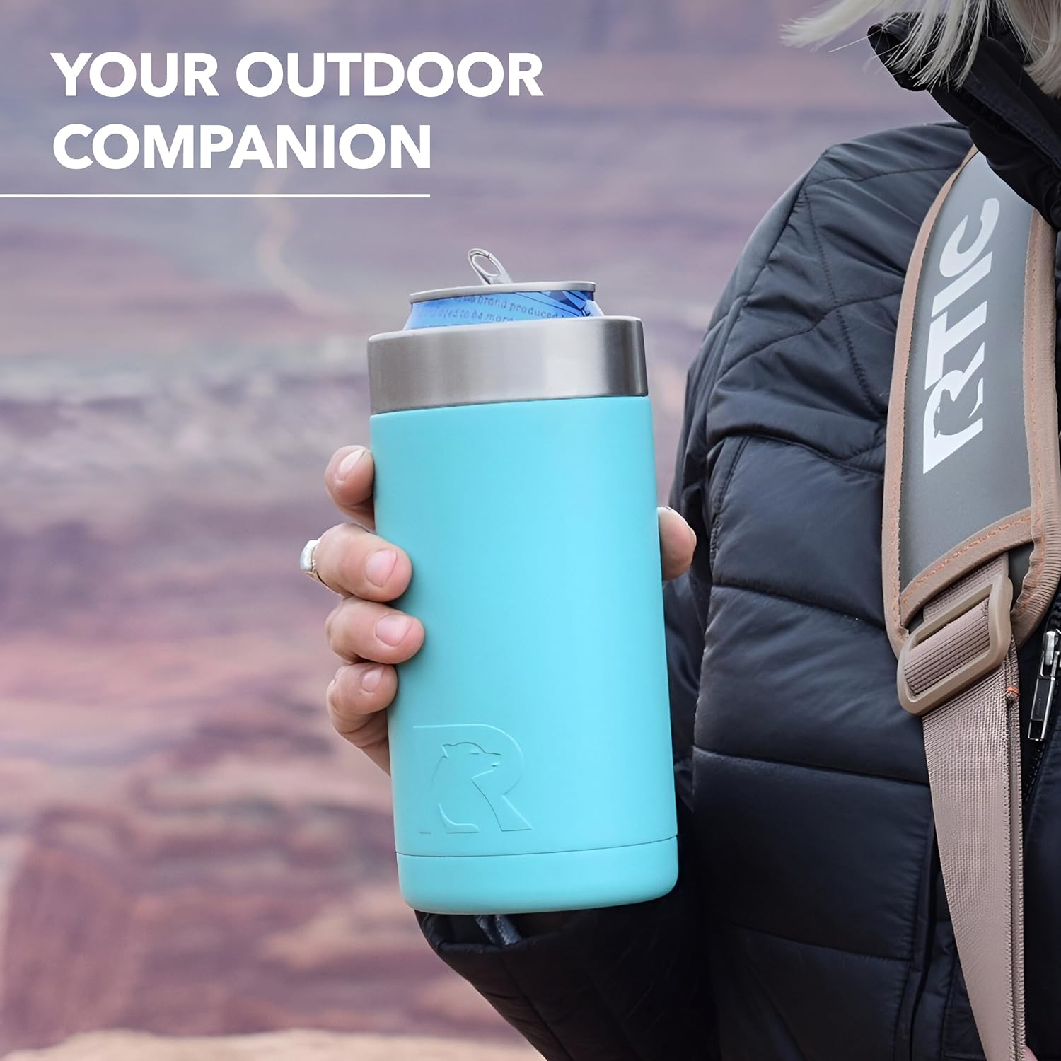 RTIC Craft Can Cooler Insulated, Drink, Beverage, Bottle, Soda Can Cooler with Lid, Stainless Steel Metal, Double Wall Insulation Coozie for Cans, Sweat Proof, Graphite, Matte, 16oz