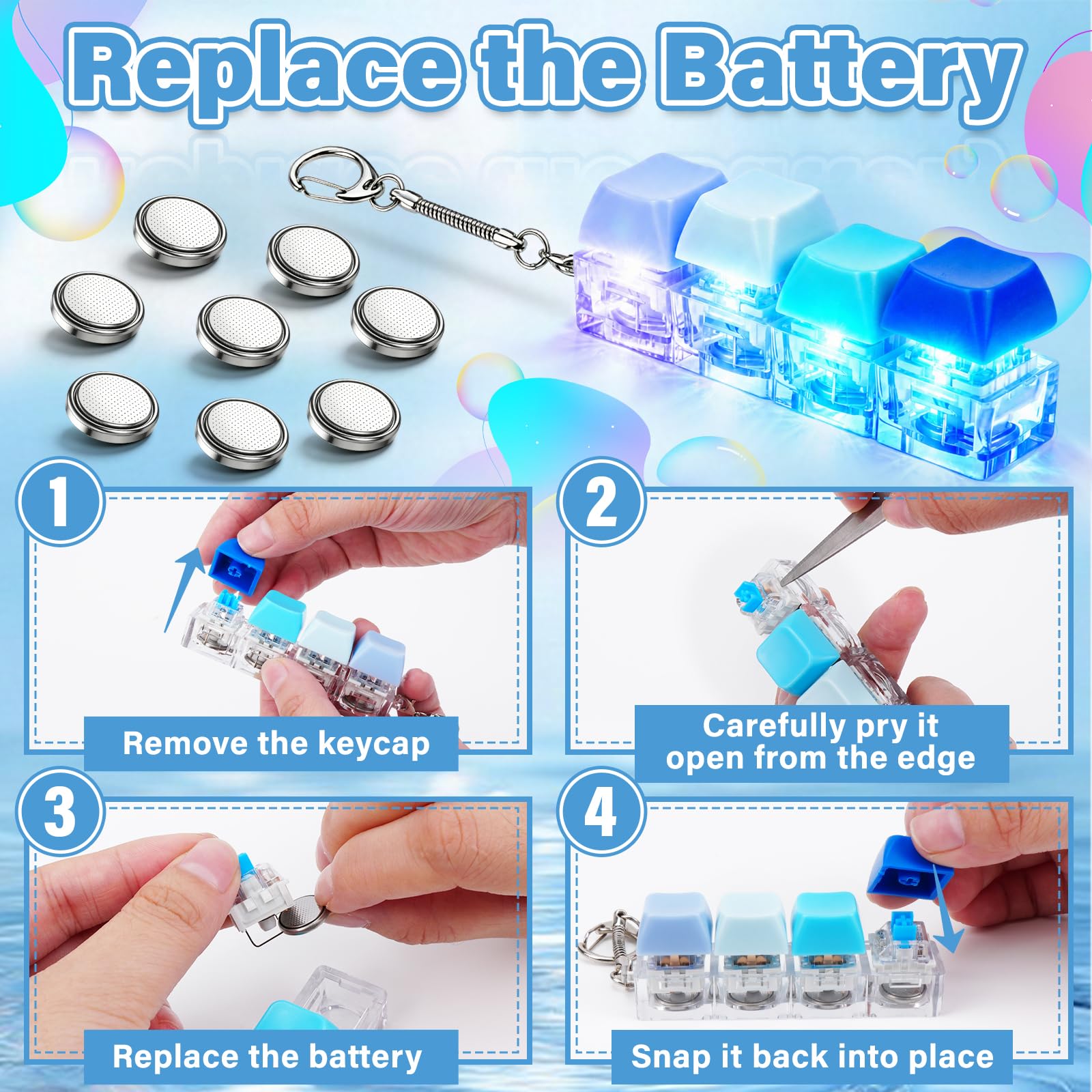 Zabawka Fidget Toys, 2 sztuki, zabawne, kolorowe zabawki fidget dla dorosłych ze światłem LED, klawiatura Fidget Keyboard, breloczek do kluczy, antystresowe, zabawka do strachu, biura, szkoły, podróży