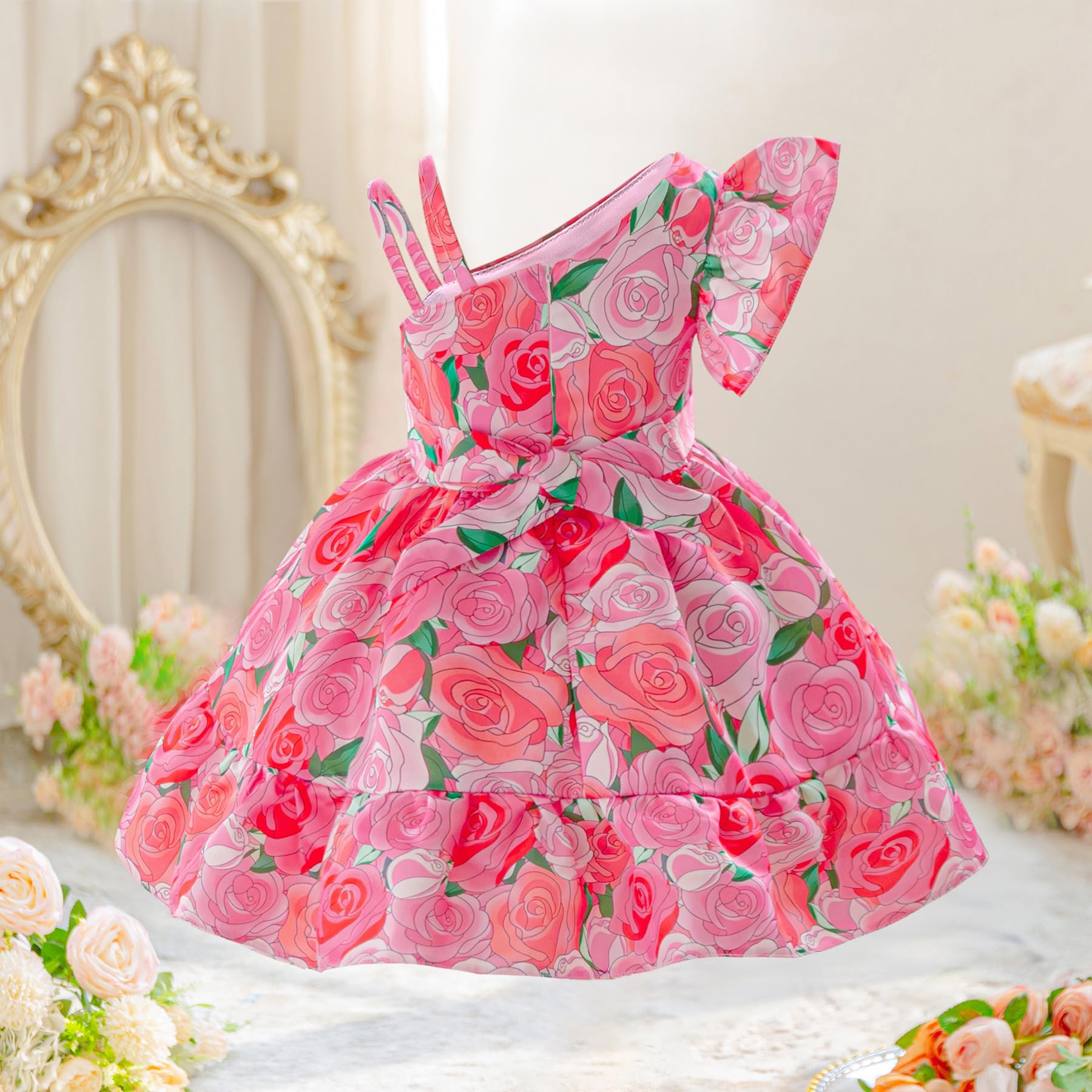 Vestido infantil con estampado floral para niña, vestido de princesa, boda, fiesta, actuación, hasta la rodilla