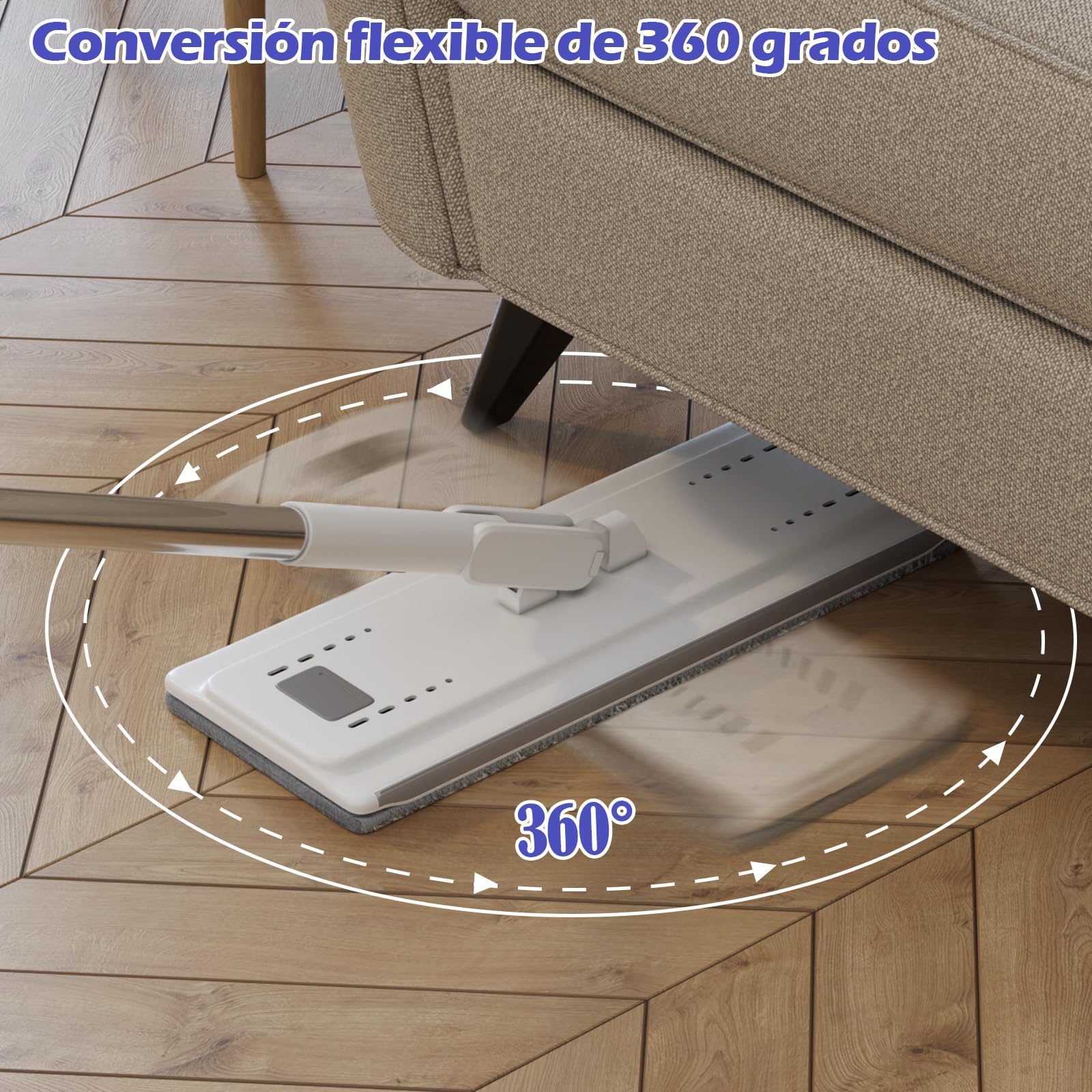 Mopa Fregona con Cubo Escurridor, Juego de Fregona y Cubo, Mopas de Limpieza Suelos con 5 Almohadillas, Mopa Plana Microfibra con Función Escurridor para Madera Dura Laminado, Blanco