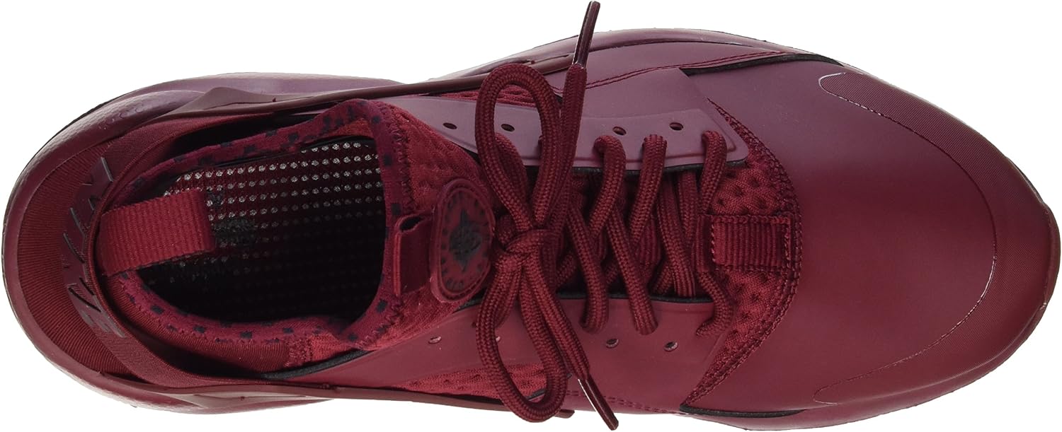 De dalt a baix view of a single Nike Air Huarache Ultra shoe in dark red, showing the full lacing system and tongue.