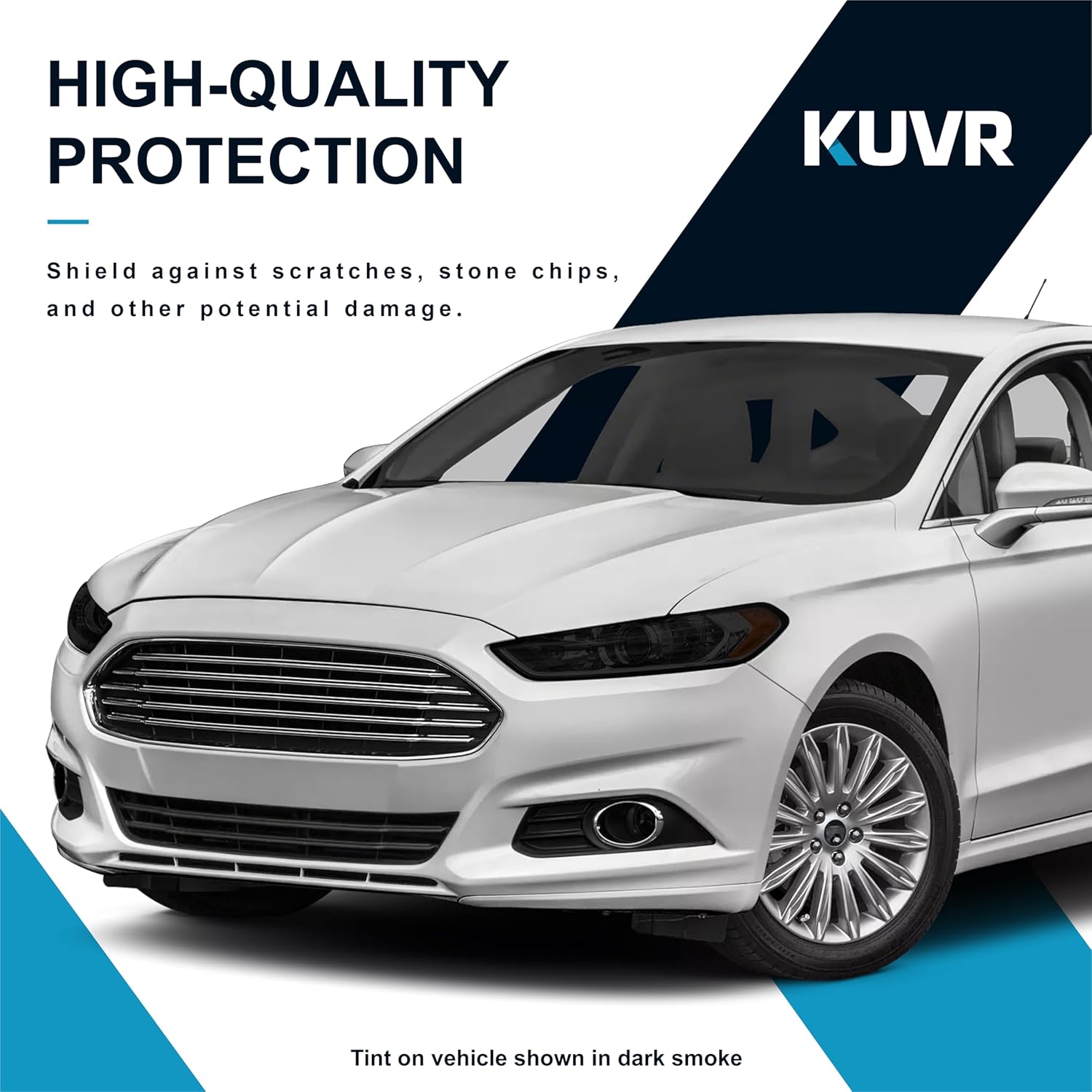 Pre-Cut Headlight & Fog-Light Tint Kit Compatible with Ford Fusion 2013-2016 | Precision Cut Stretchable PPF Vinyl Overlay Cover Wrap (Dark Smoke)