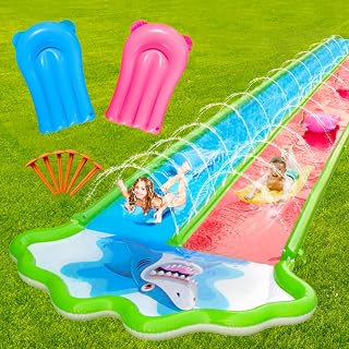 Slip and Slide Inflatable Water Slides Lawn Toy with 2 Bodyboards - 20x6ft 10 lb Slip Slide Heavy Duty Summer Toy with Sprinkler for Kids Adults Backyard Outdoor Water Play
