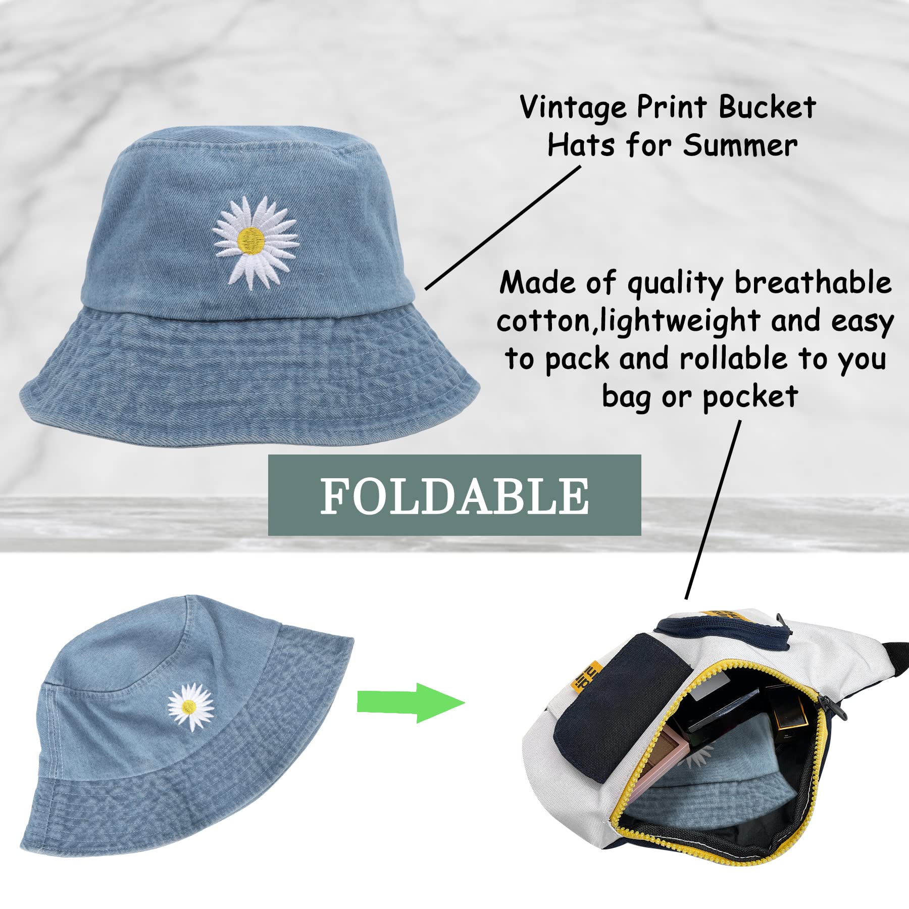 Feng Shui， Sombreros de Pescador para Mujer - Sombreros de Sol de Playa de Verano de algodón Reversible Sombrero de Pescador Plegable para Viajes Playa Senderismo Reino Unido