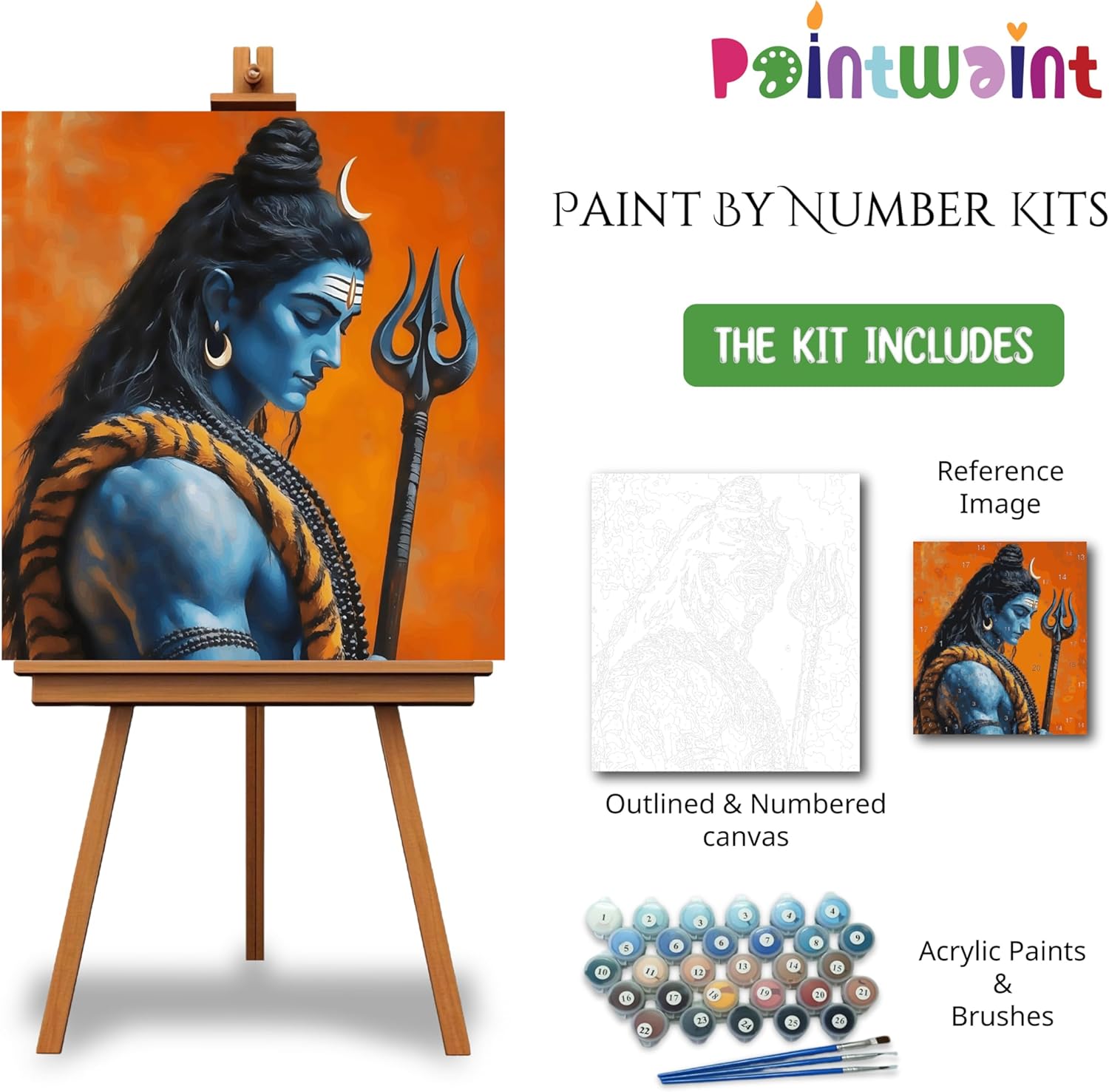 PaintWaint Mahadev Shiva Paint by Number Kit for Adults & Kids | 35 x 40 cm DIY Painting Set with Numbered Canvas, Colors Palette & Brushes | Easy for Beginners 32 Colors (Canvas Roll, PW27)