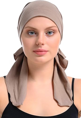 Bamboo and Cotton Chemo Headwear Hair Loss Fitted Pre-Tied Bandana (Umber)