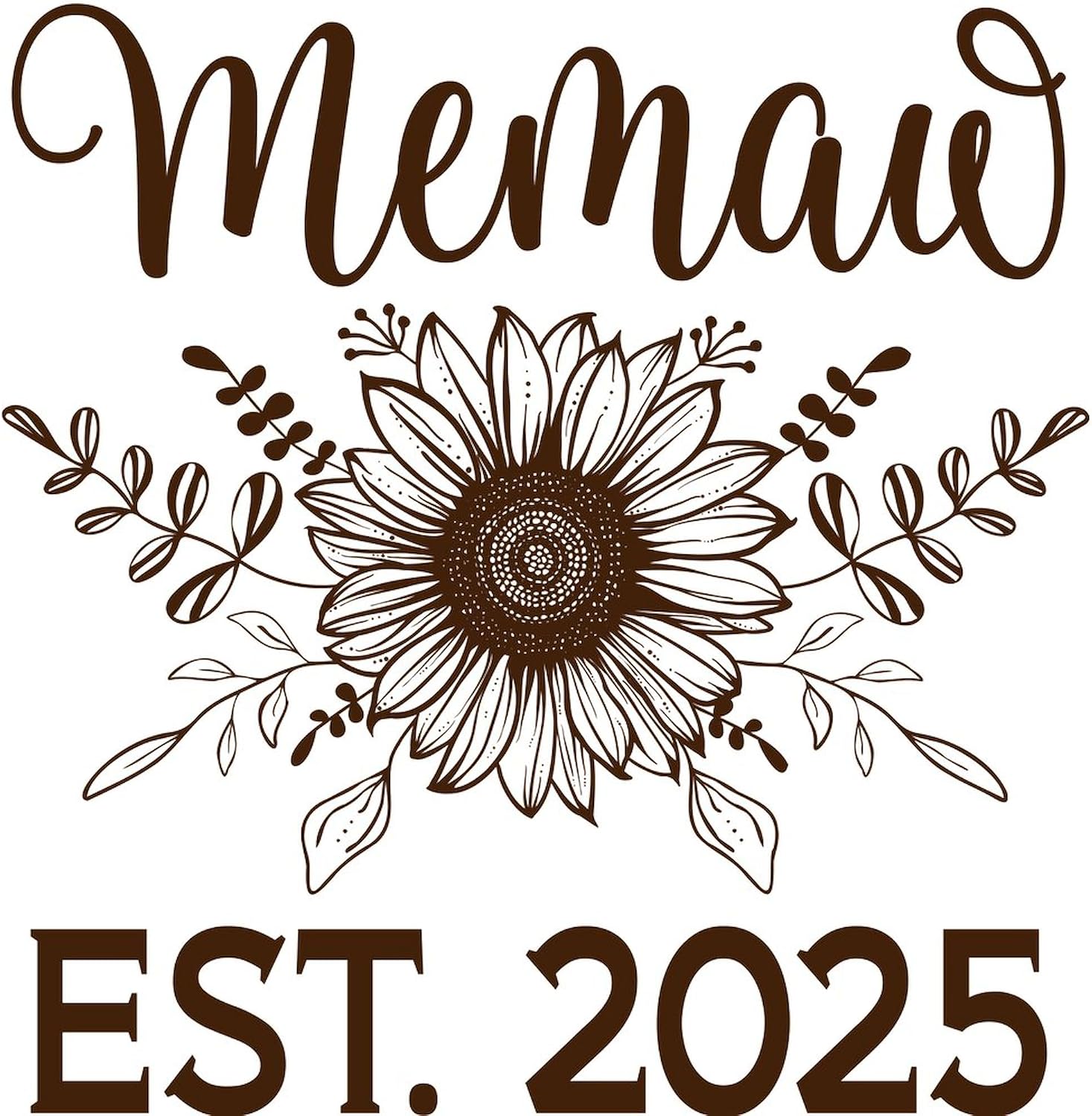 CafePress Memaw Est 2025 Sunflower 4" H x 4.5" Unique Porcelain Planter Decorative Flower Pot with Removable Saucer