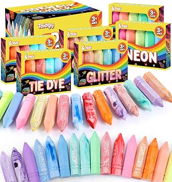 Toidgy 36 PCS Sidewalk Chalk for Kids in 6 Packs, 18 Colors, Outdoor Sidewalk Chalk for Toddlers 1-3 Nontoxic, Washable Sidewalk Chalks Bulk, Kids Outdoor Toys with Painting on Chalkboard & Playground