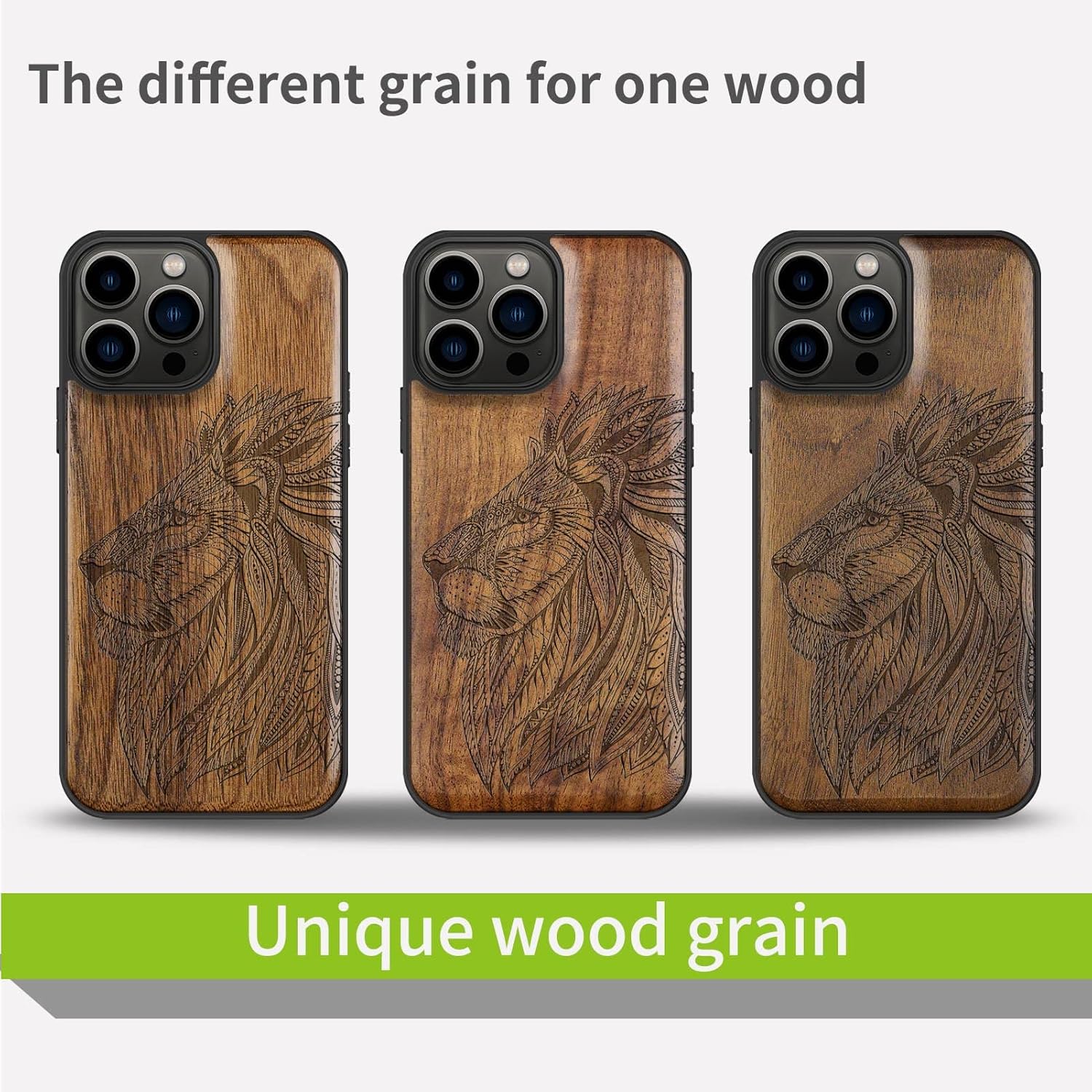 Carveit Magnetic Wood Case for iPhone 13 Pro Max [Hard Real Wood & Black Soft TPU] Unique & Classy Wooden Shockproof Protective Cover Compatible with MagSafe (Hand Drawn of Lion -Walnut)