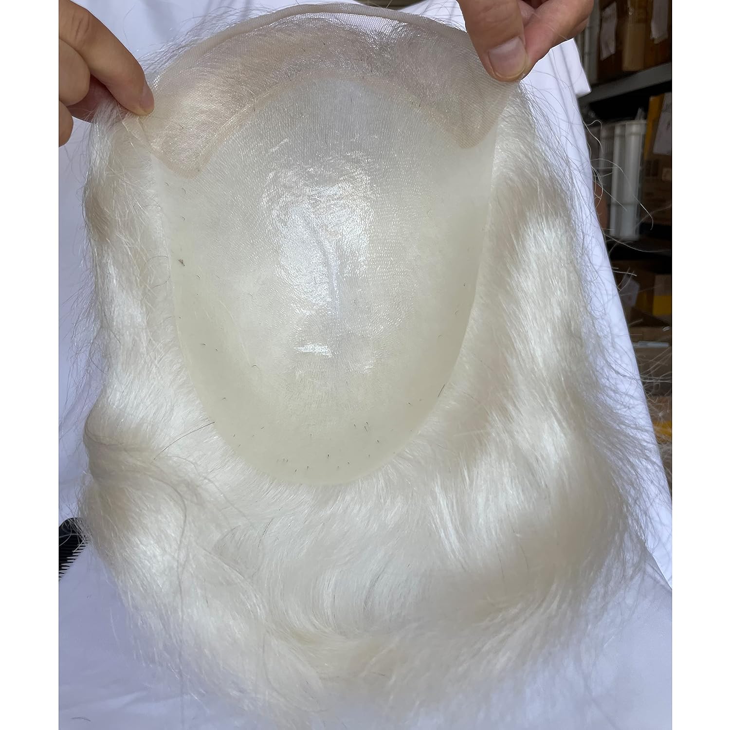 Toupee for Men 100% European Human Hair Swiss Lace Front Hair Pieces Thin Skin PU V-looped Men's Hair Replacement System White Color