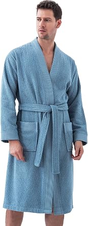 Organic Turkish Cotton Terry Hooded Kimono Bathrobe, Robe for Men