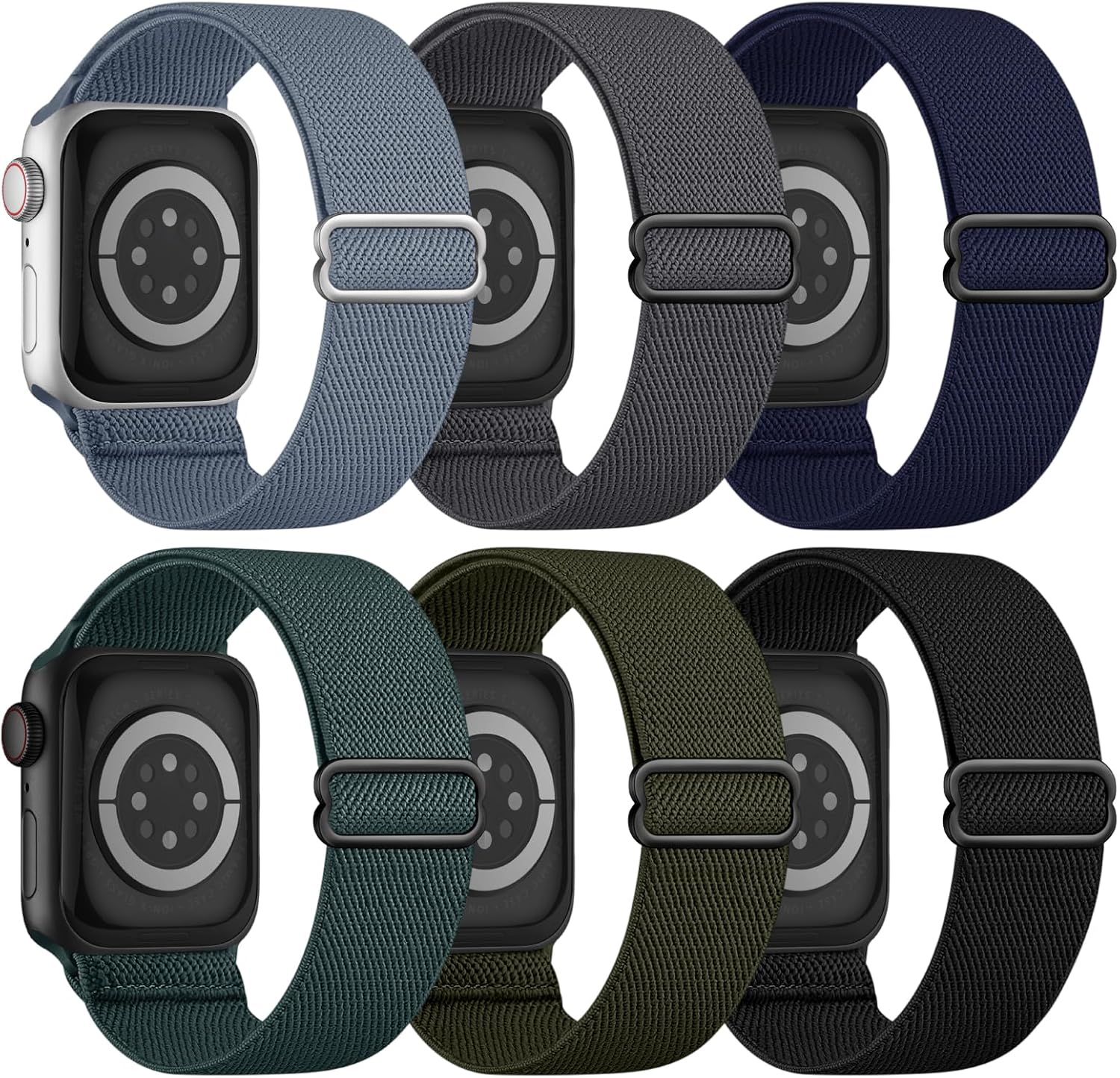 6 Pack Stretchy Solo Loop Compatible with Apple Watch Band 45mm 46mm 44mm 42mm 49mm 41mm 40mm 38mm Men Women, Braided Elastic Nylon Strap for iWatch Series 10 9 8 7 6 5 4 3 11 SE SE 2/3 Ultra Ultra 2