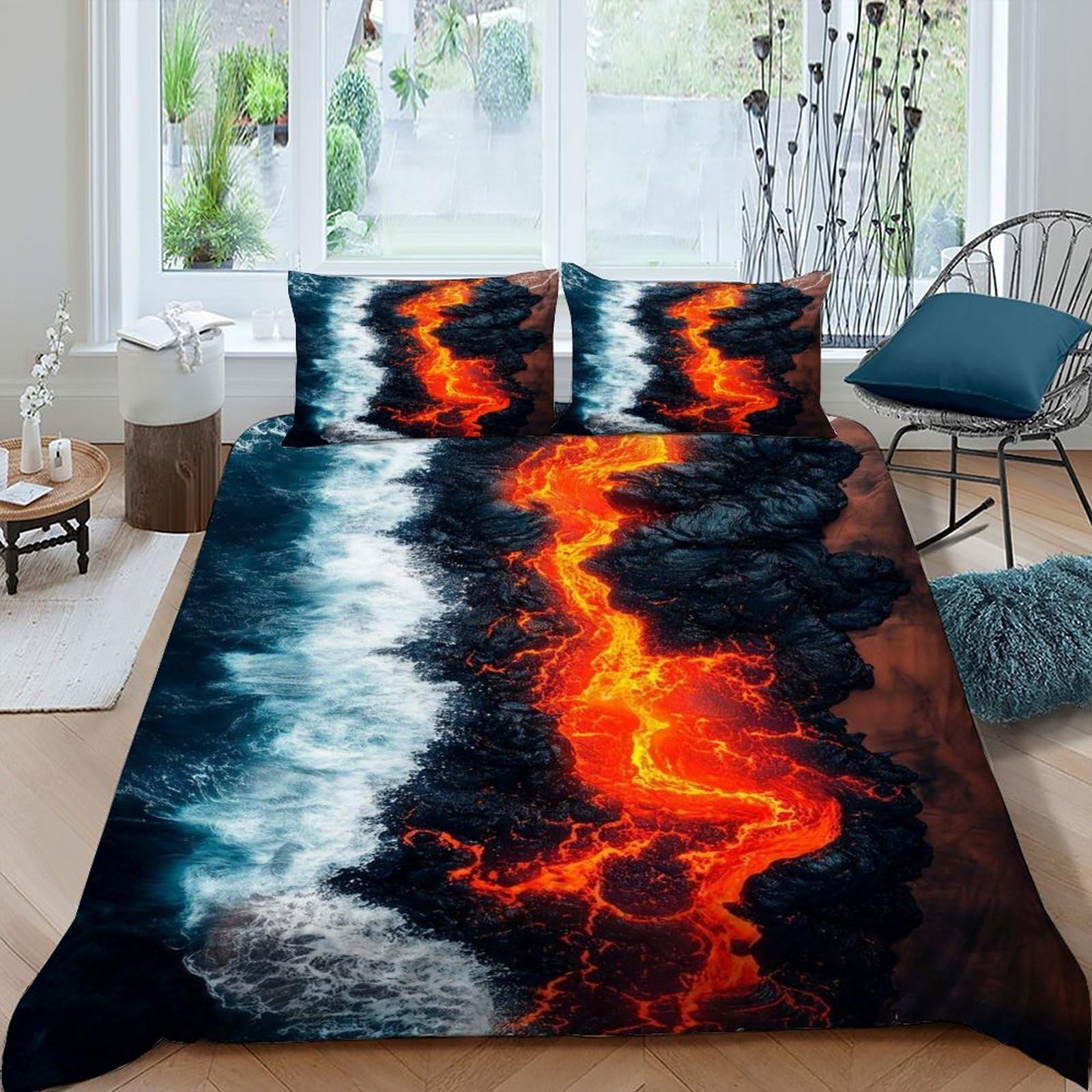 Housse de couette lit king parure de lit paysage 3 pièces adulte