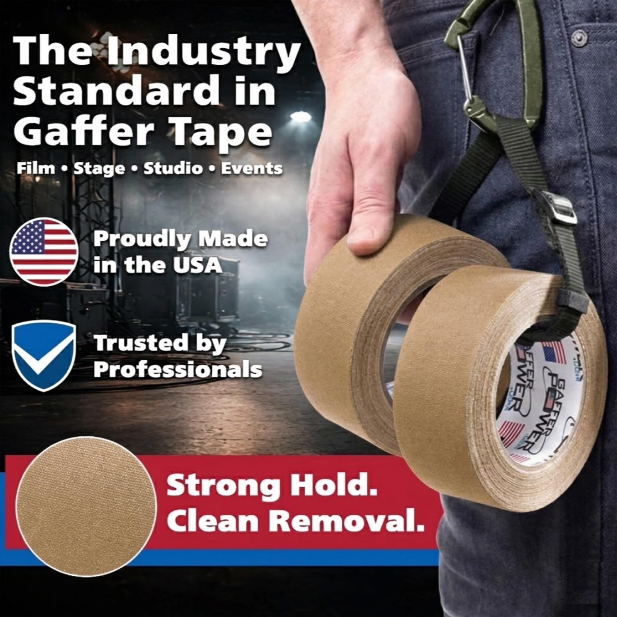 ECHTE Professionelle Grade Gaffer Tape von Gaffer Power, hergestellt in den USA, blau fluoreszierenden Heavy Duty Gaffers Tape, antireflektierend, Mehrzweck.