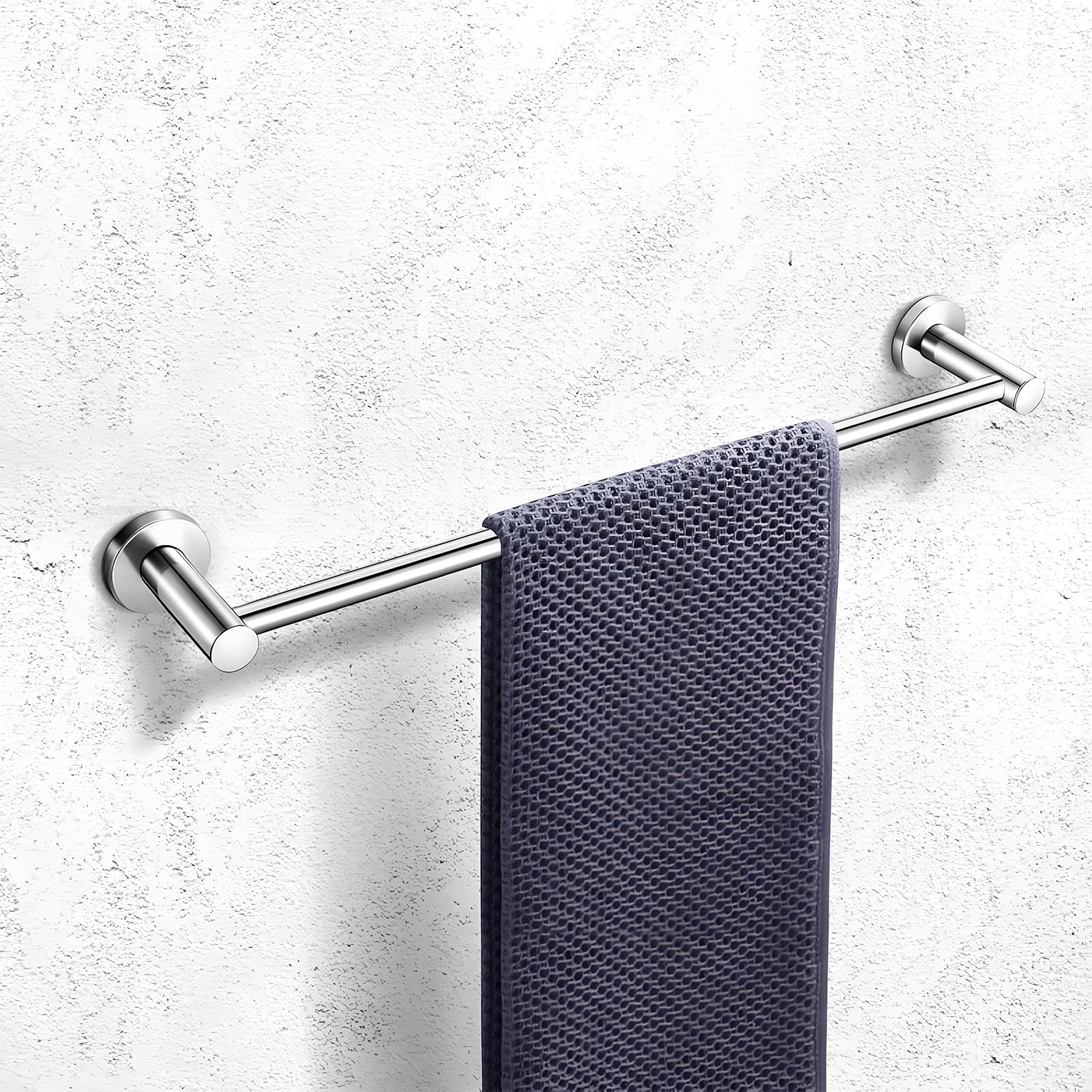 LN COZY CORNER Stainless Steel Towel Bar Round Towel Bar Fixing Rack Bathroom or Kitchen Accessories Screw Mount Polished Surface Silver (60cm)