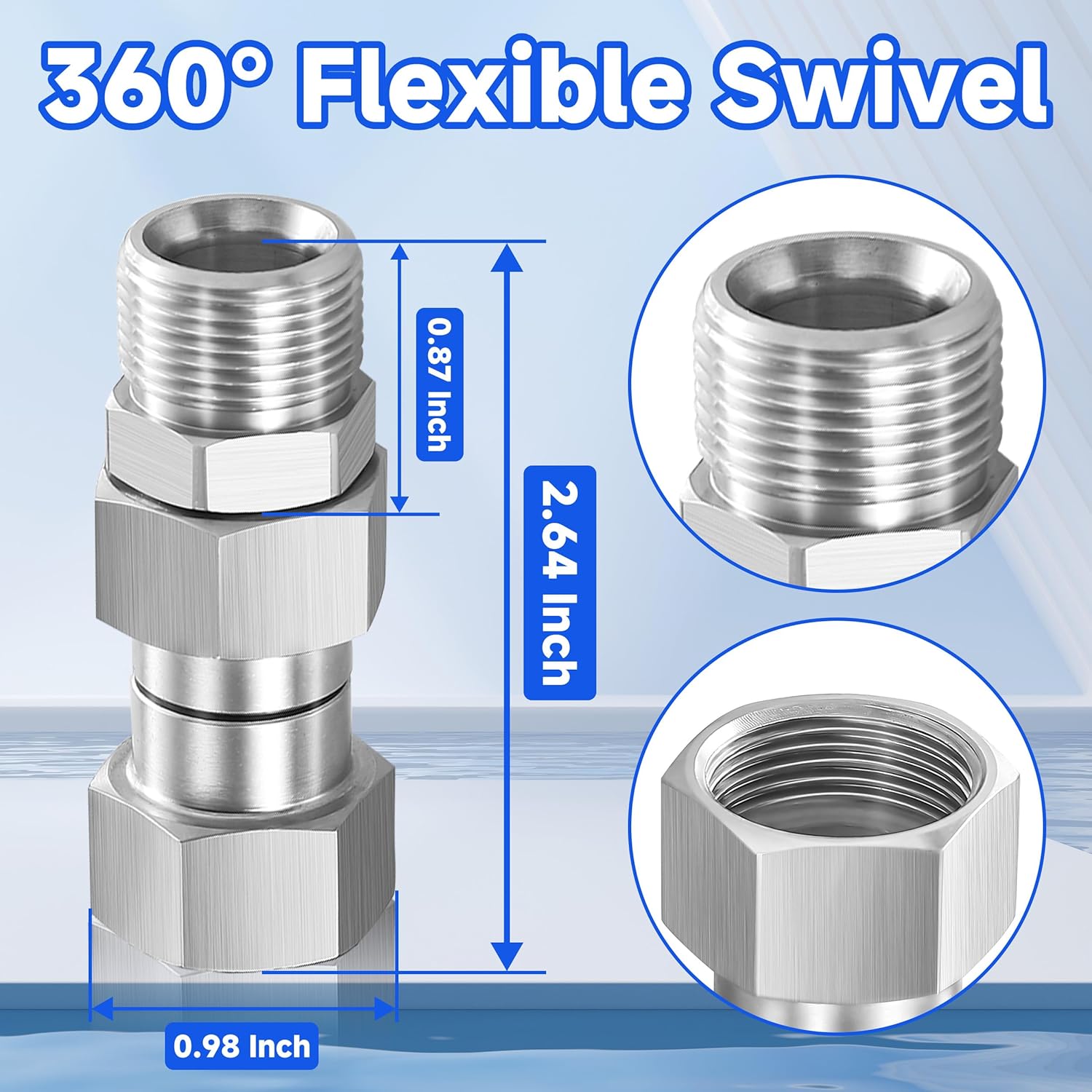 M MINGLE Pressure Washer Swivel Fitting, Metric M22 14mm Thread, Stainless Steel, 4500 PSI, 2 Pcs