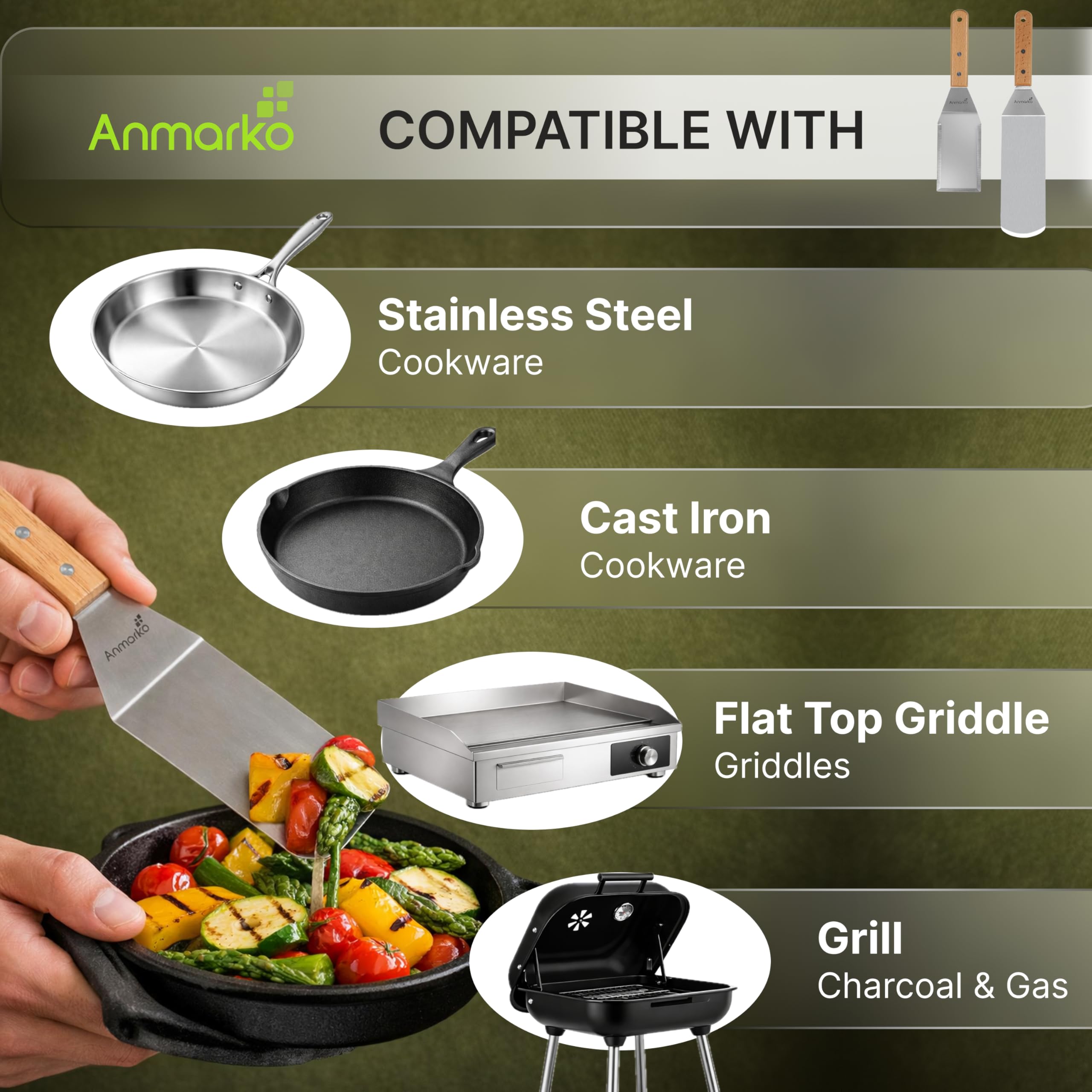 Yuehuamech Kit di accessori per griglia per barbecue Set di accessori per griglia con spatole pinze raschietto anelli per uova Set di utensili per esterni Teppanyaki Camping BBQ Hibachi