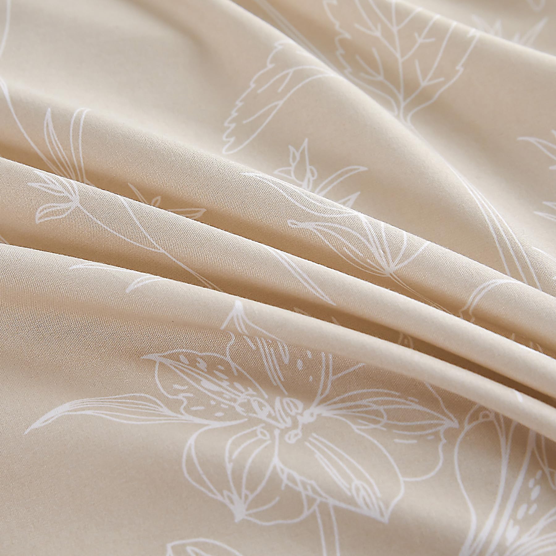 Jemiipee Bettwäsche 135x200 4 teilig Beige, Bettwäsche-Set mit Blumenmuster, Bettbezug 135 x 200 Kissenbezug 80x80, Deckenbezug Wendebettwäsche Weich mit Reißverschluss
