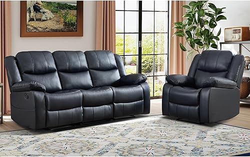 Vista 14 de EBELLO Juego de sofá reclinable manual de 2 piezas, juego de sofá reclinable de piel sintética para sala de estar, incluye sofá reclinable de dos