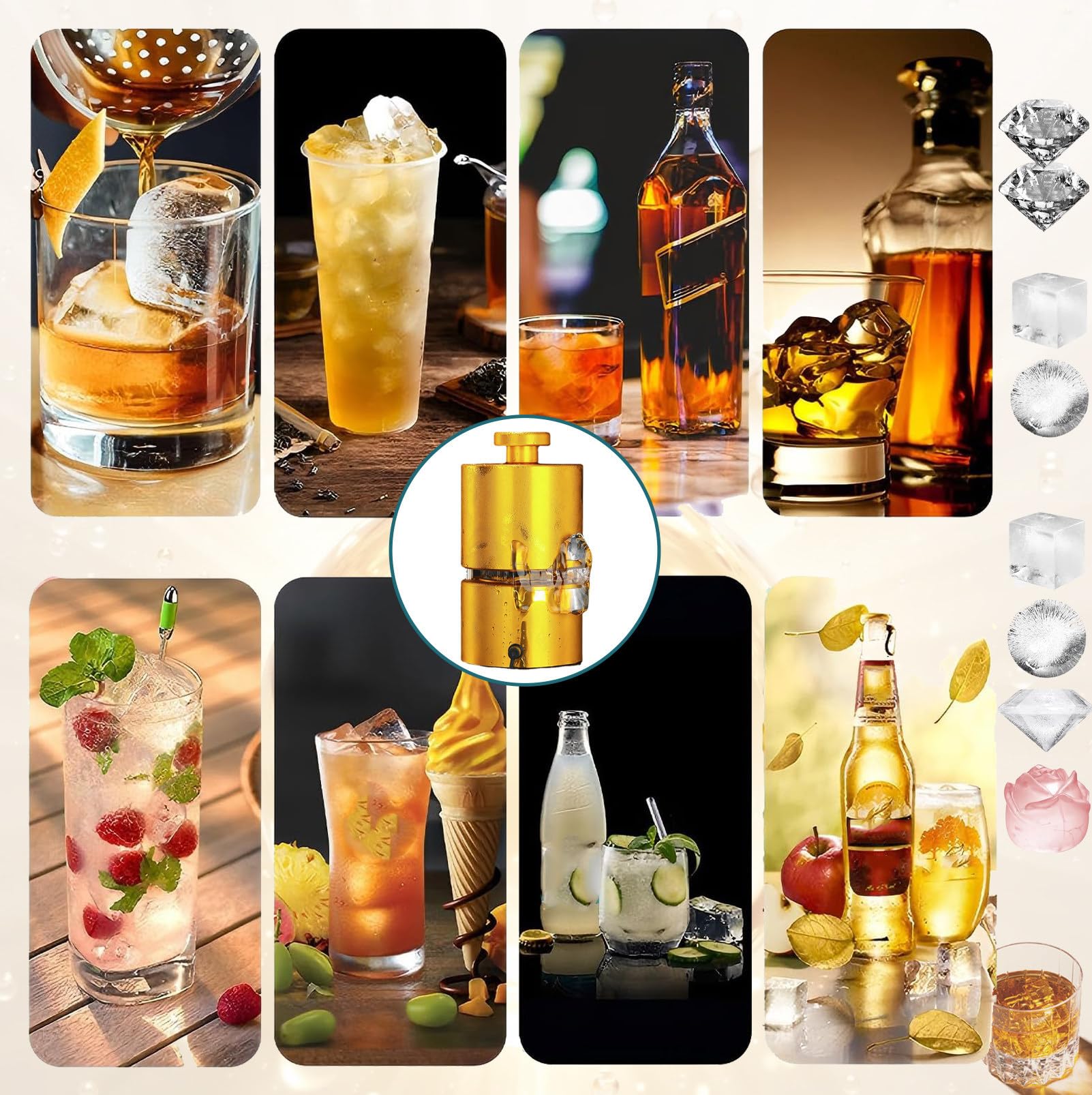 Máquina de bolas de hielo, prensa de hielo transparente para whisky, bourbon, cócteles y cerveza, hielo frío de larga duración, no requiere enchufar