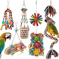 RLRICH 6-Pack Parrot Chewing Foraging Shredder Toys - Natural Rattan Loofah Safe for Medium Large Birds like African Greys Amazons