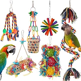 RLRICH 6-Pack Colorful Parrot Chewing & Foraging Shredder Set with Comfy Rope Perch