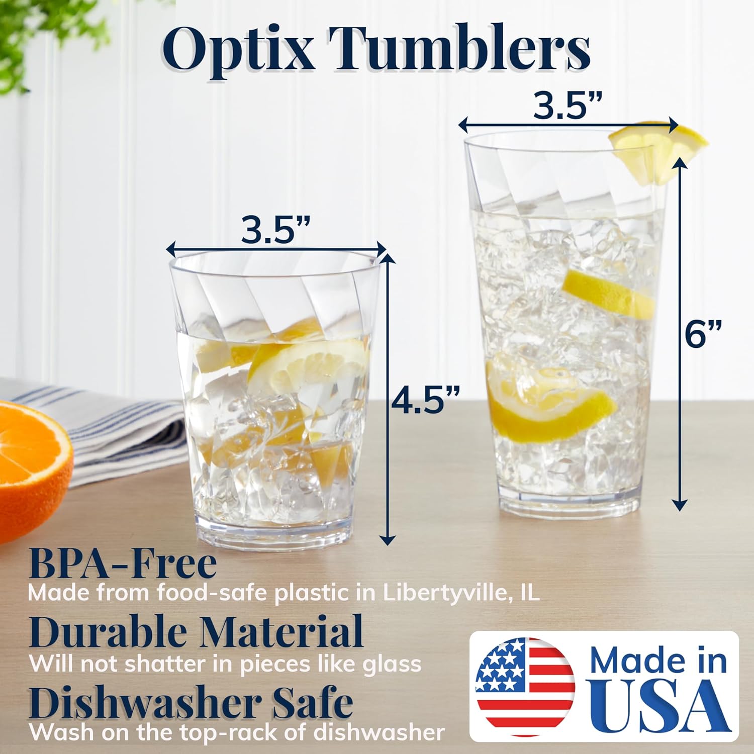 US Acrylic Optix Plastic Reusable Drinking Glasses (Set of 16) 14oz Rocks & 20oz Water Cups in Clear | BPA-Free Tumblers, Made in USA | Top-Rack Dishwasher Safe - Image 2