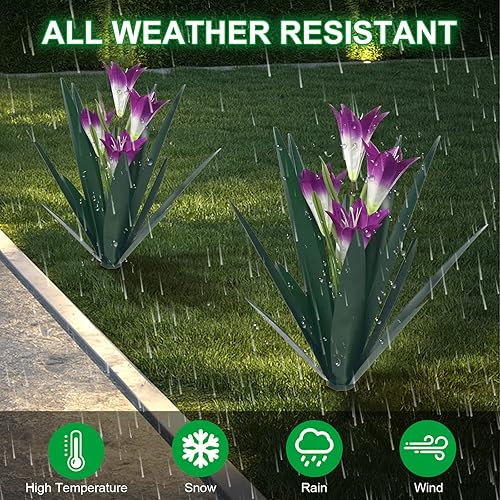 Miniatura 4 de Homight Planta de agave de metal para decoración al aire libre, lirio mexicano, patio, jardín, regalo, 3 lirios morados grandes