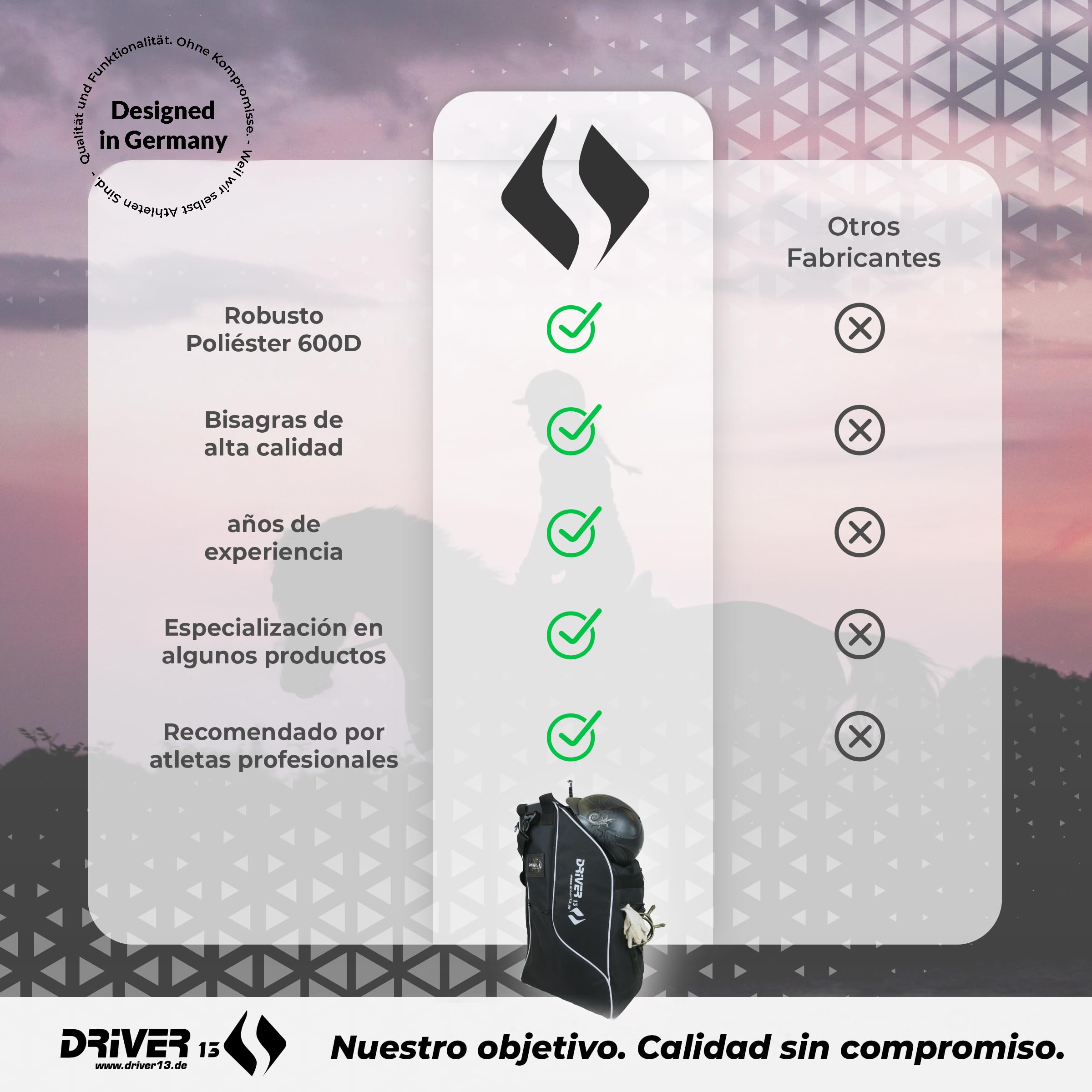 Driver13 Bolsa para Botas de equitación o Mochila para Botas de equitación Deluxe con Compartimento para Casco para Botas de equitación (Bolsa para Botas de equitación Negra)