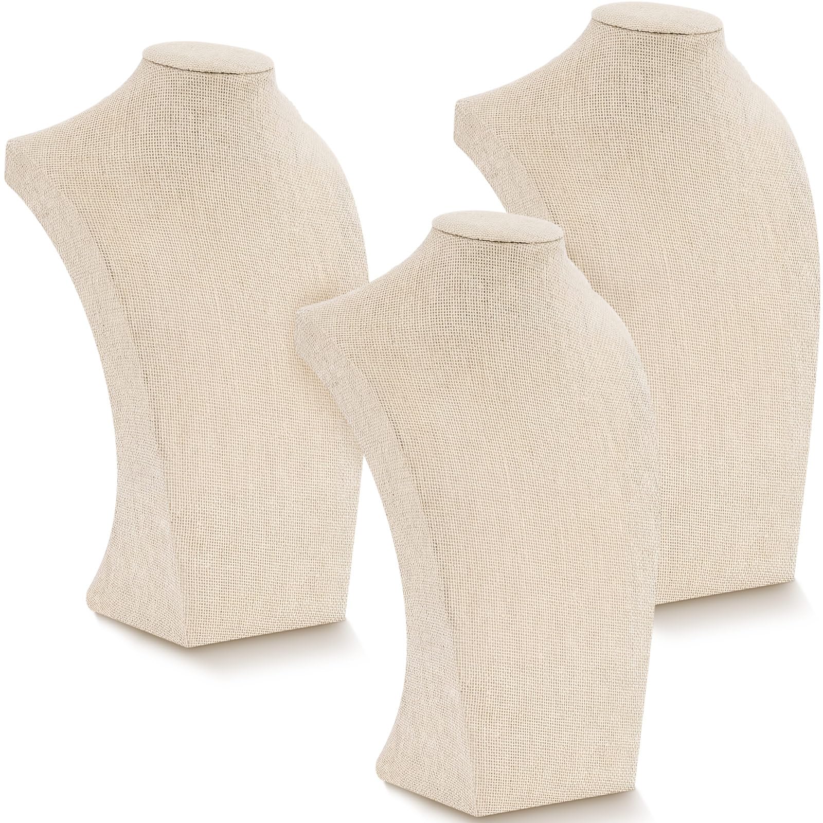 Photo 1 of **damaged one pieces, please see the second picture***Kigley 3 Pcs Linen Jewelry Display Bust Necklace Display Stand Necklace Mannequin Holder for Jewelry Selling Trade Shows(Beige,11.42 x 6.89 Inch)