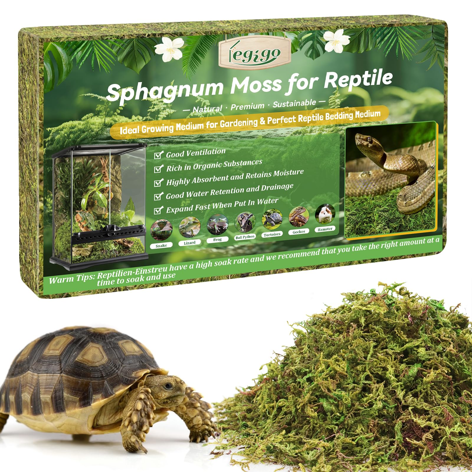 Legigo 100 g sphagnum moss for plants and terrariums, live peat moss for orchids, moss sticks, reptiles, amphibians and turtles, natural terrarium moss for humidity and substrate care-image-4