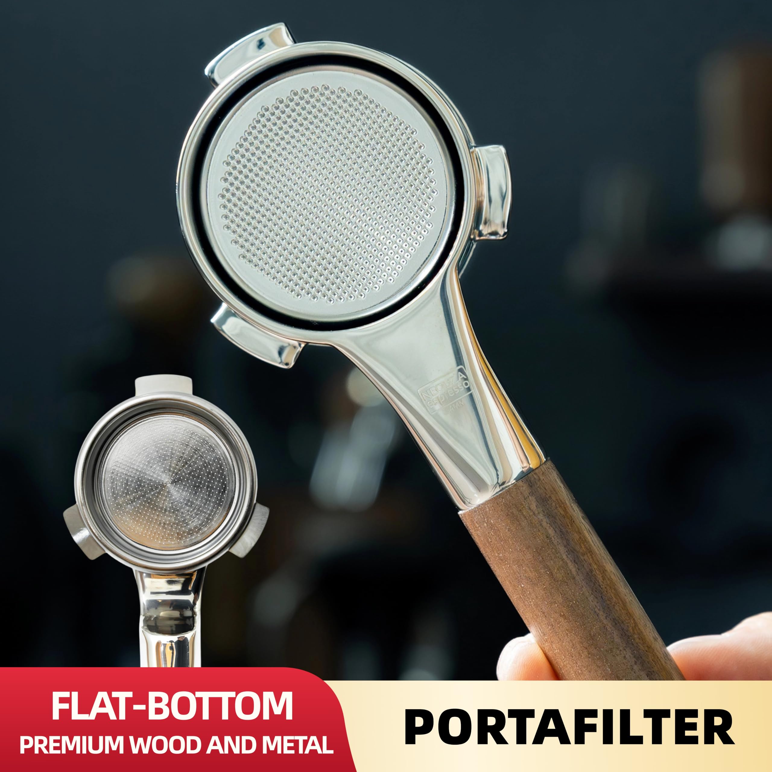 NEOUZA 54mm Bezdniowy Portafilter Płaski Stabilny Tamping dla Breville Sage | Flat-On-Counter Design, 0,2 mm Puck Screen, 18 g kosz bez ciśnienia, widoczna ekstrakcja