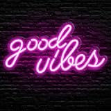 Olekki Pink Good Vibes Neon Sign - Neon Lights for Bedroom, LED Neon Signs for Wall Decor (16.1 x 8.3 inch)