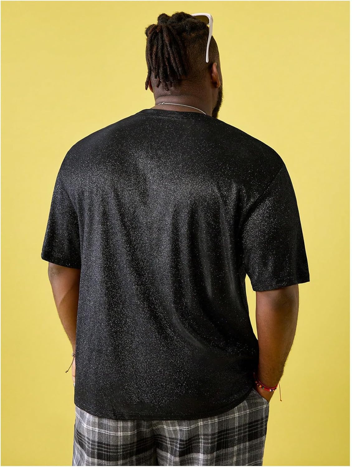 WDIRARA Men's Plus Size Giltter Round Neck T Shirt Short Sleeve Sparkly Party Tee Tops - Image 2