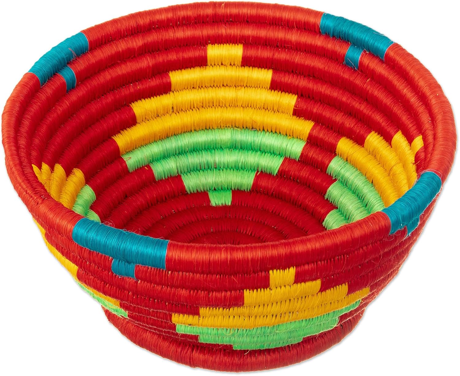 NOVICA Multicolor Red Natural Fiber Folk Art Decorative Bowl from Peru 'Guacamayas Summer'