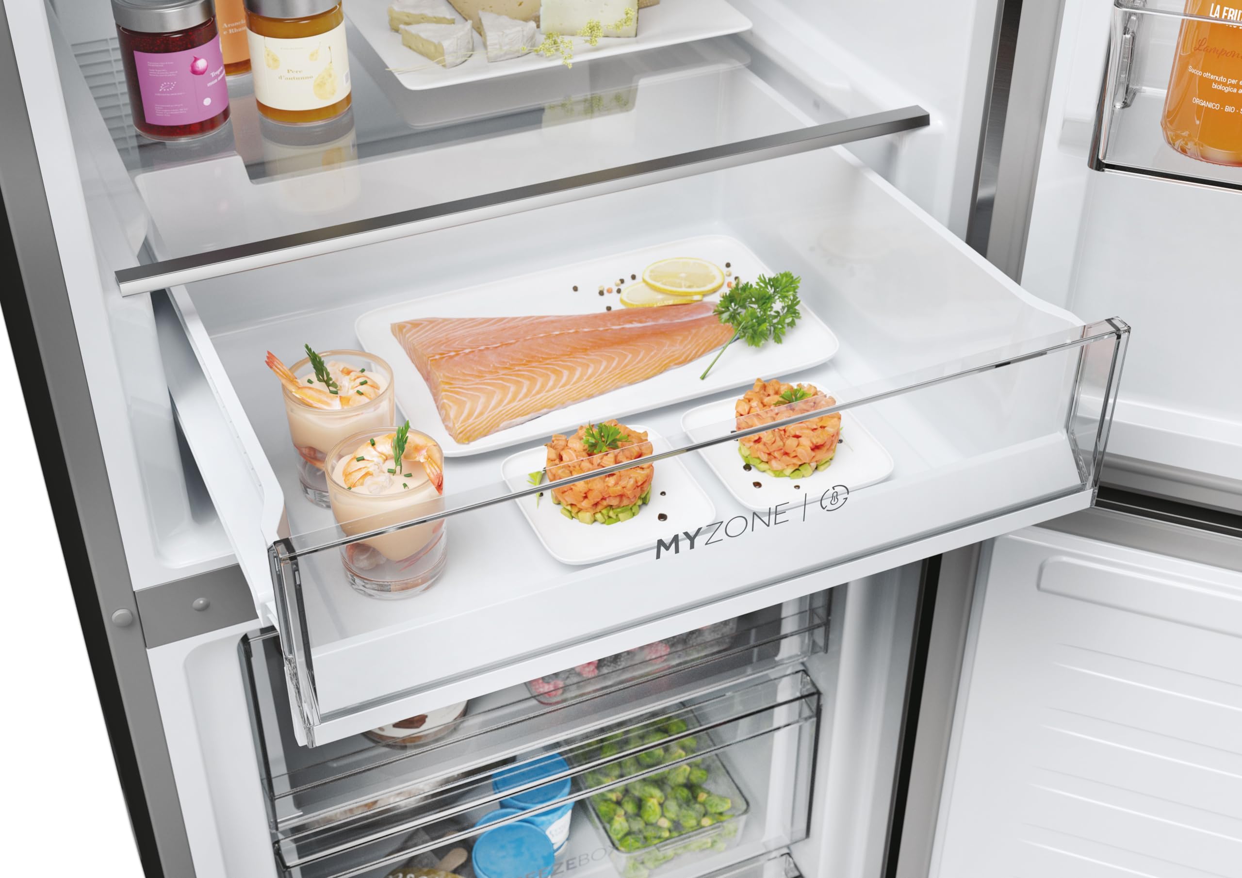 Haier 2D 60 Serie 3 PRO Frigorifero Combinato 406L (289L Frigo + 117L Freezer), Total No Frost, Wi-Fi hOn App, Air Surround, My Zone Pro, Classe D, Dark Inox, 205x59,5x66,7 cm (AxLxP), HDPW3620DNPD