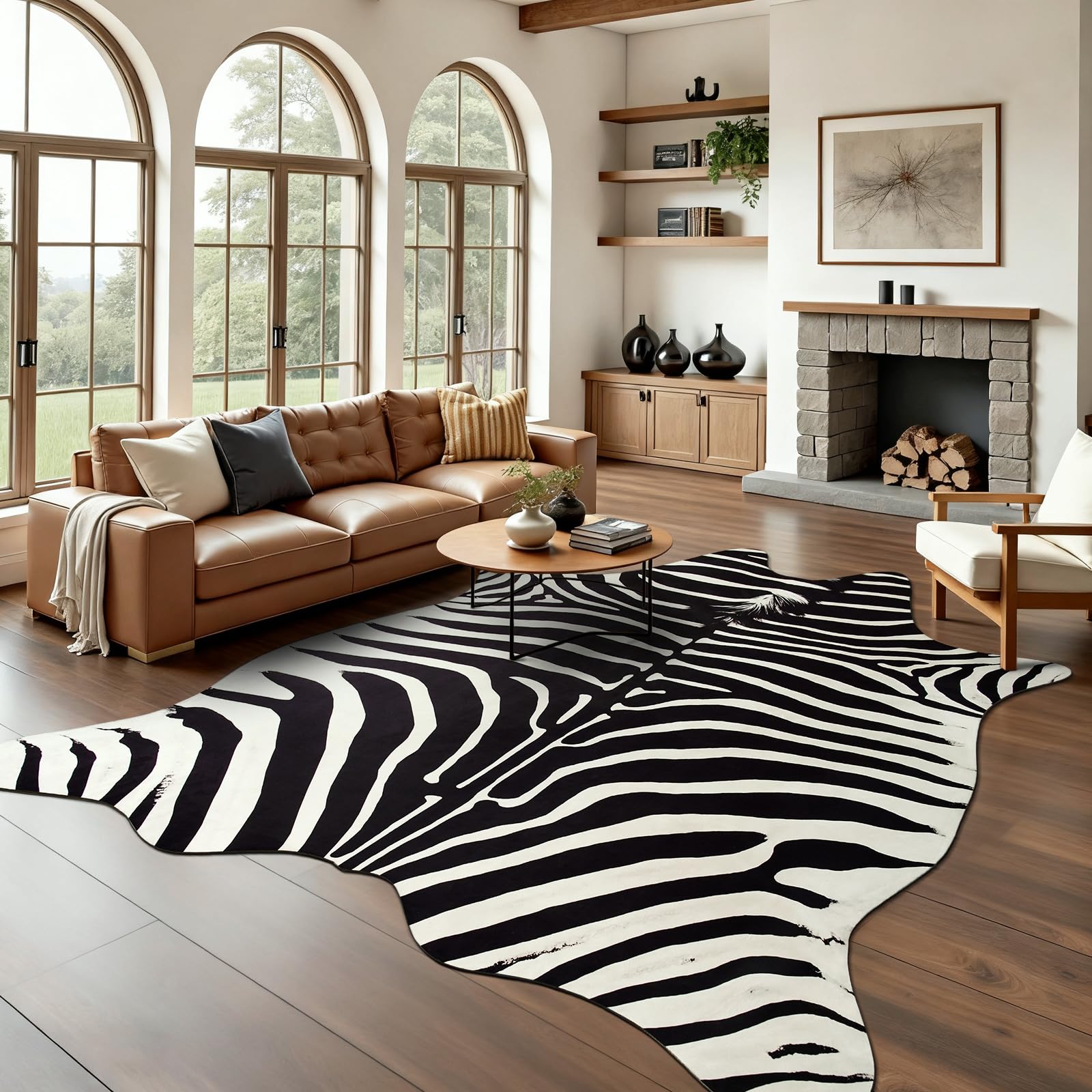 Photo 1 of BENRON Faux Zebra Area Rug - Black/White, 6'3" x 7' (Irregular)